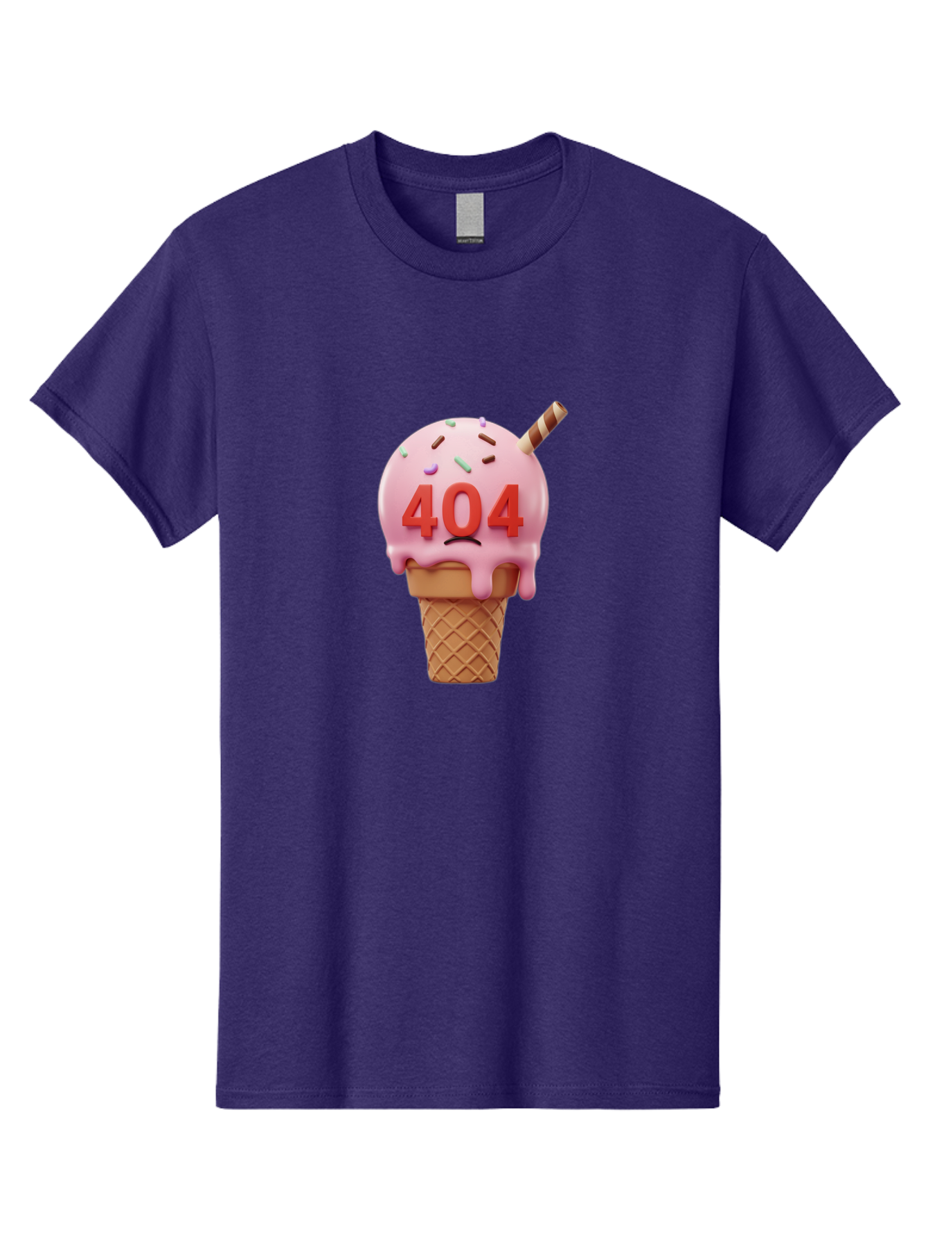 404-Ice-Cream Men'S Graphic Tee, 100% Cotton, Comfortable Casual Summer Wear, Machine Washable, Sad Ice Cream Cone, 404 Error, Pink Ice Cream, Sprinkles, Sweet Treat, Frowning Face, Melting Ice Cream, Error Message, Dessert, 404 Baa095