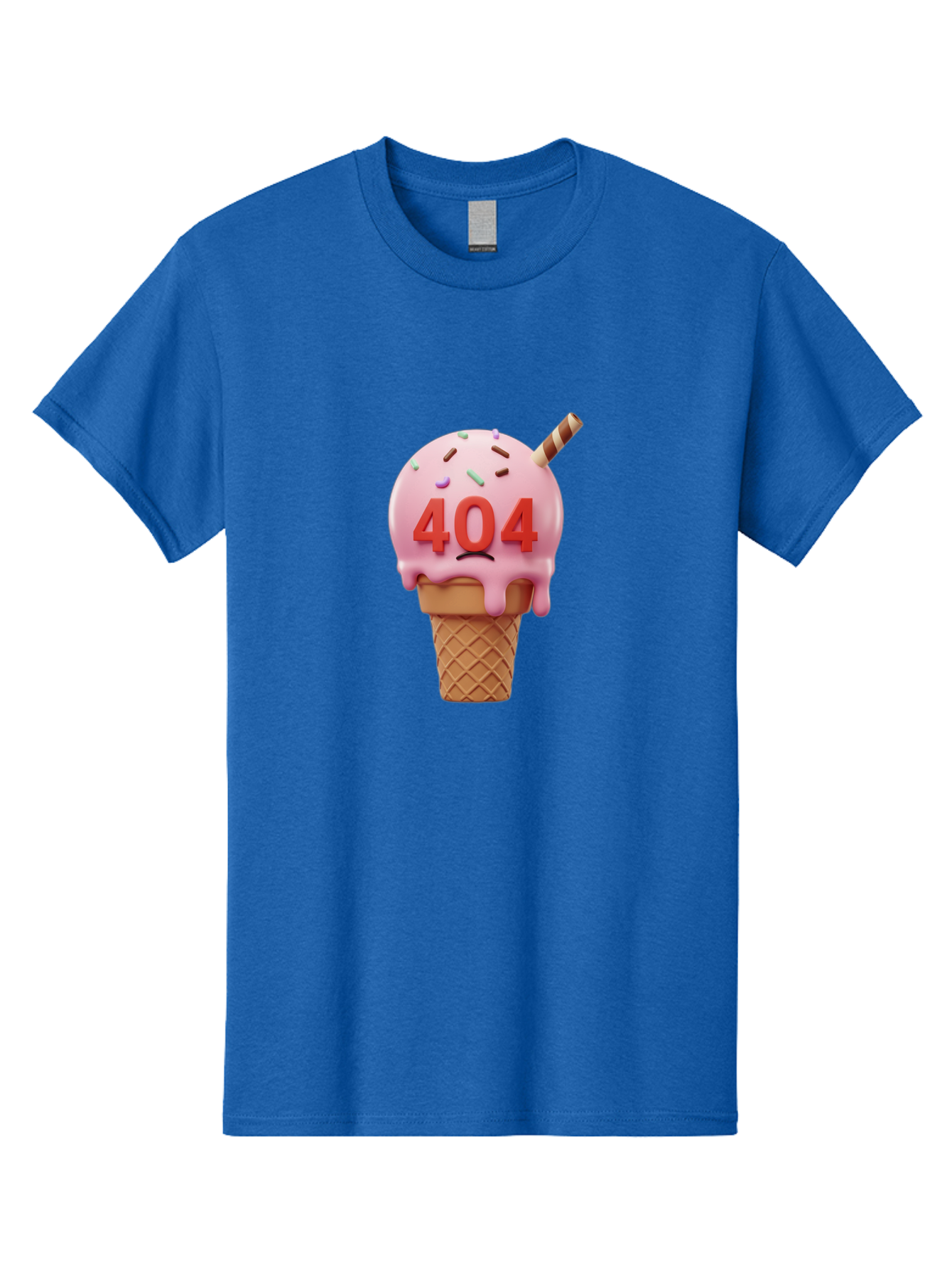404-Ice-Cream Men'S Graphic Tee, 100% Cotton, Comfortable Casual Summer Wear, Machine Washable, Sad Ice Cream Cone, 404 Error, Pink Ice Cream, Sprinkles, Sweet Treat, Frowning Face, Melting Ice Cream, Error Message, Dessert, 404 Baa095
