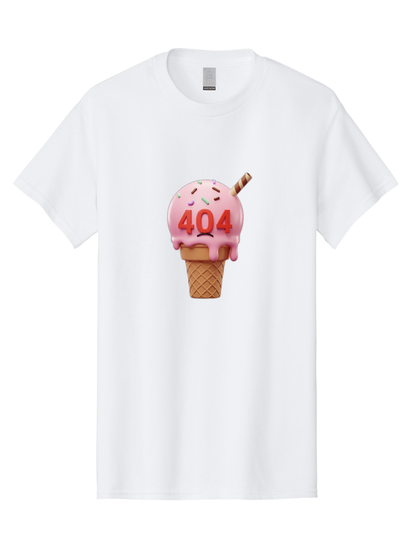 404-Ice-Cream Men'S Graphic Tee, 100% Cotton, Comfortable Casual Summer Wear, Machine Washable, Sad Ice Cream Cone, 404 Error, Pink Ice Cream, Sprinkles, Sweet Treat, Frowning Face, Melting Ice Cream, Error Message, Dessert, 404 Baa095