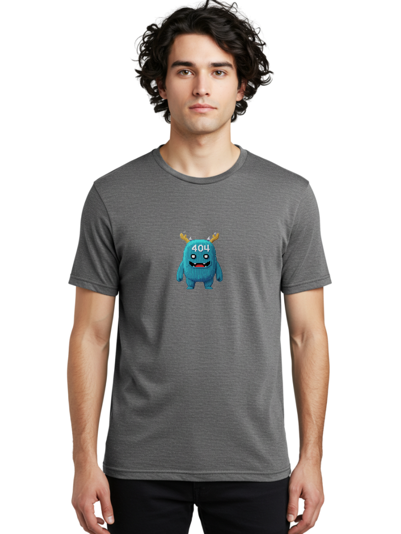 404-Monster-2 Men'S Graphic Tee, 100% Cotton, Comfortable Casual Summer Wear, Machine Washable, Cute Monster, Error Page, 404 Page, Funny Creature, Cartoon Character, Error Message, Digital Art, Web Design, Pixel Art Baa099