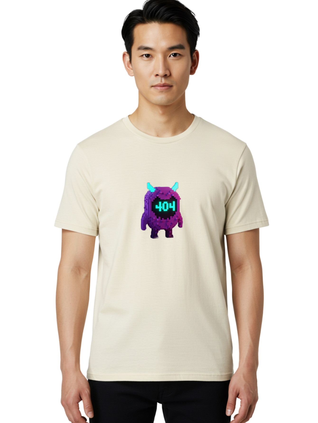 404-Monster-3 Men'S Graphic Tee, 100% Cotton, Comfortable Casual Summer Wear, Machine Washable, Pixel Art Monster, 404 Error, Digital Creature, Purple Monster, Blue Horns, Error Page, Glitchy Graphics, 8-Bit Style, Retro Gaming Baa100