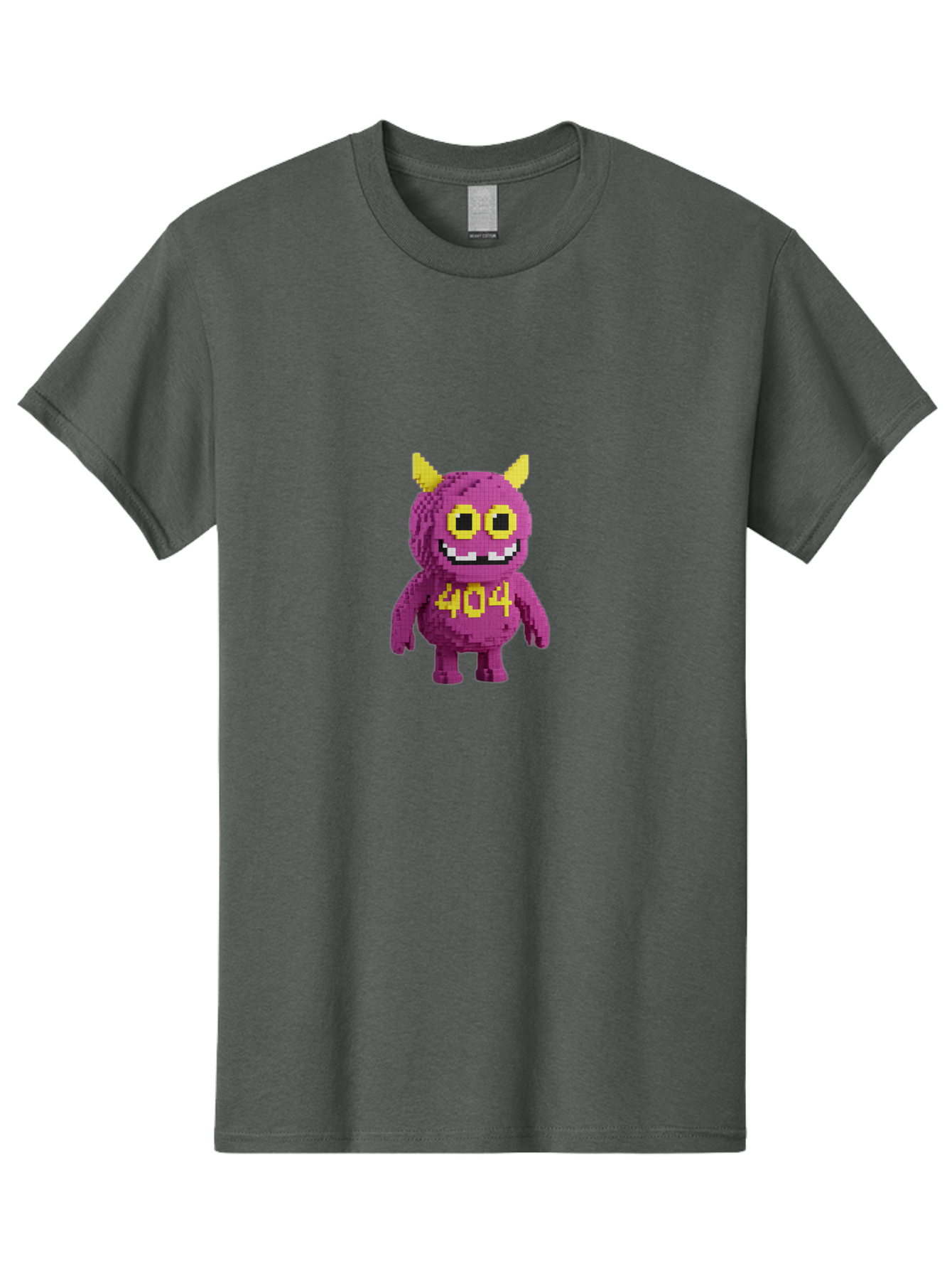 404-Monster-4 Men'S Graphic Tee, 100% Cotton, Comfortable Casual Summer Wear, Machine Washable, Pixel Art Monster, Purple Creature, Yellow Horns, 404 Error, Cartoon Character, Funny Design, Web Error Icon, Cute Pixel Monster, Digital Art, Baa101