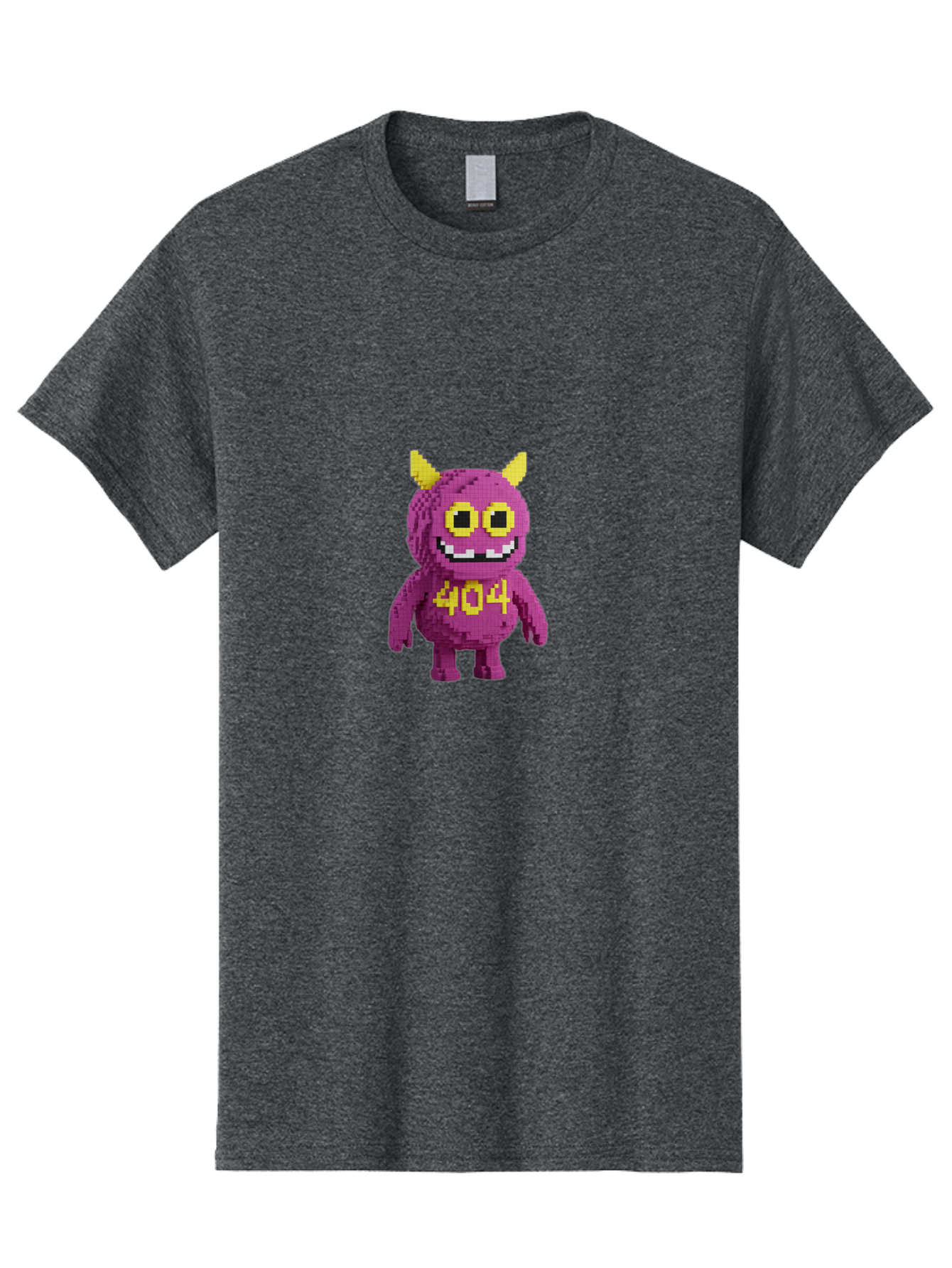 404-Monster-4 Men'S Graphic Tee, 100% Cotton, Comfortable Casual Summer Wear, Machine Washable, Pixel Art Monster, Purple Creature, Yellow Horns, 404 Error, Cartoon Character, Funny Design, Web Error Icon, Cute Pixel Monster, Digital Art, Baa101