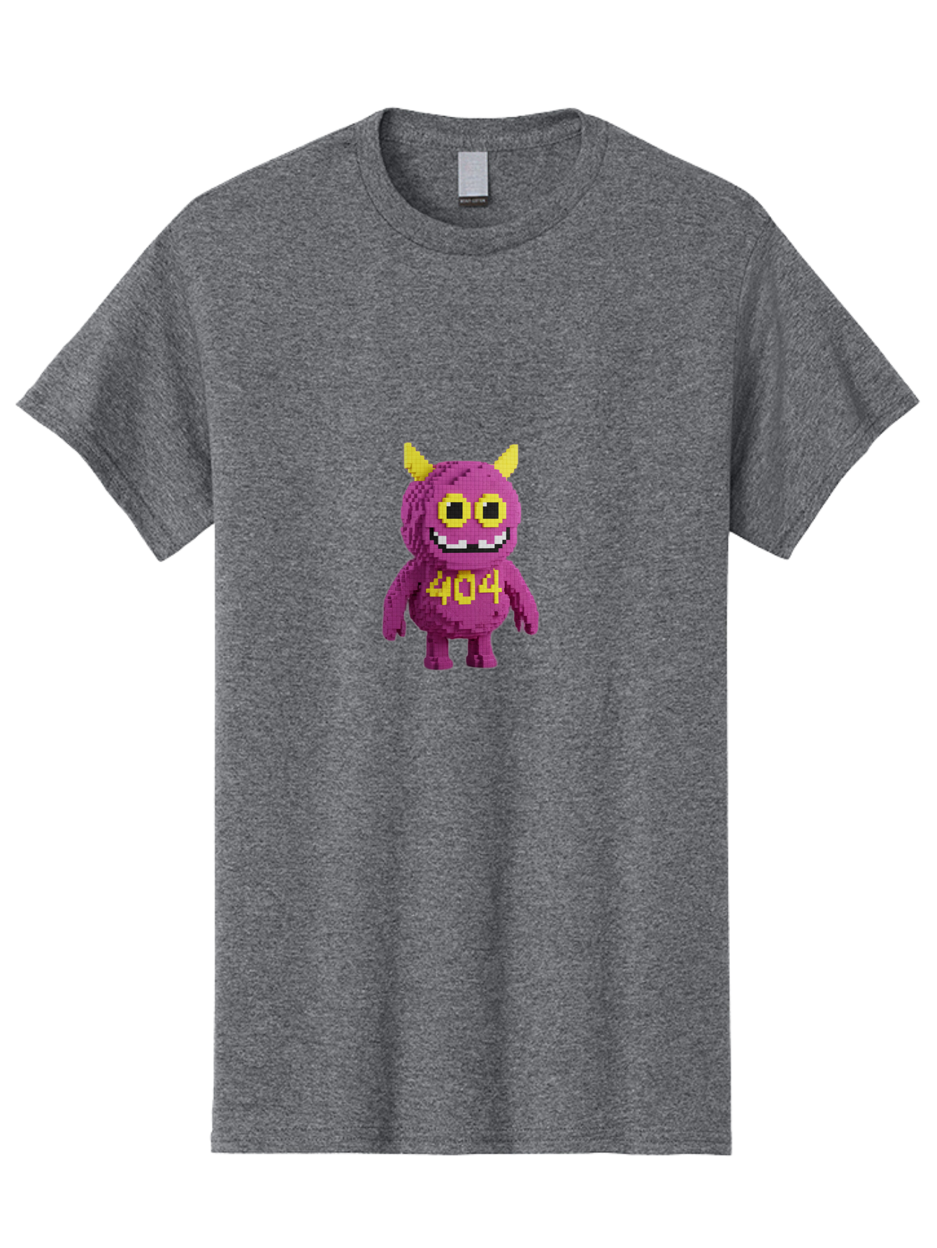 404-Monster-4 Men'S Graphic Tee, 100% Cotton, Comfortable Casual Summer Wear, Machine Washable, Pixel Art Monster, Purple Creature, Yellow Horns, 404 Error, Cartoon Character, Funny Design, Web Error Icon, Cute Pixel Monster, Digital Art, Baa101