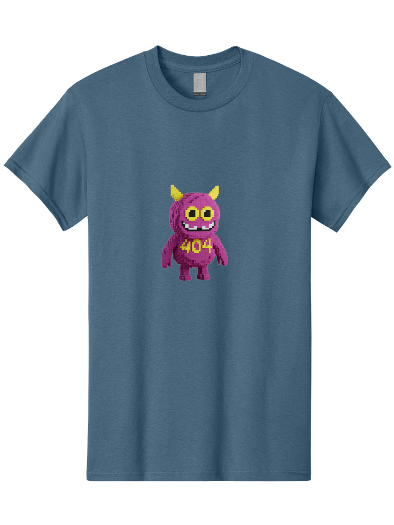 404-Monster-4 Men'S Graphic Tee, 100% Cotton, Comfortable Casual Summer Wear, Machine Washable, Pixel Art Monster, Purple Creature, Yellow Horns, 404 Error, Cartoon Character, Funny Design, Web Error Icon, Cute Pixel Monster, Digital Art, Baa101
