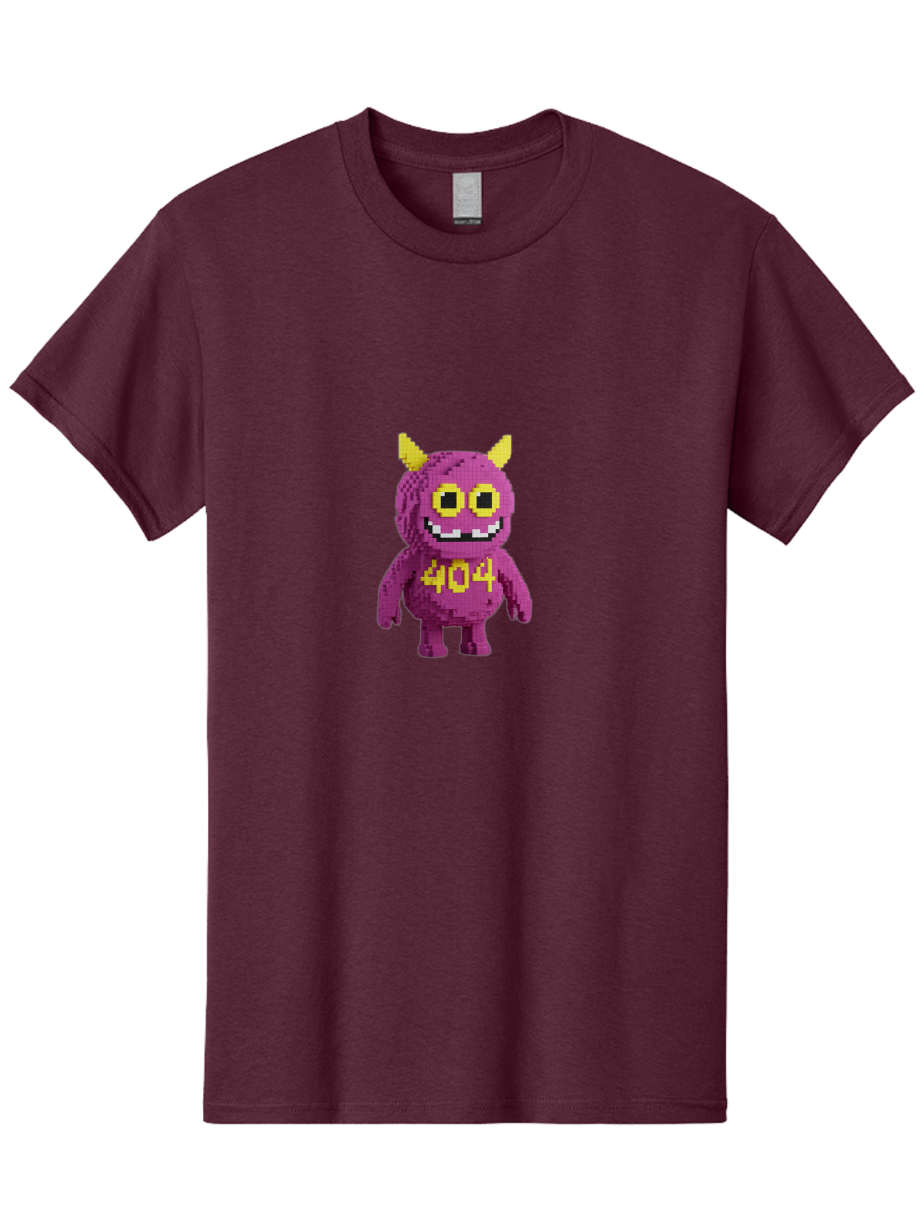 404-Monster-4 Men'S Graphic Tee, 100% Cotton, Comfortable Casual Summer Wear, Machine Washable, Pixel Art Monster, Purple Creature, Yellow Horns, 404 Error, Cartoon Character, Funny Design, Web Error Icon, Cute Pixel Monster, Digital Art, Baa101