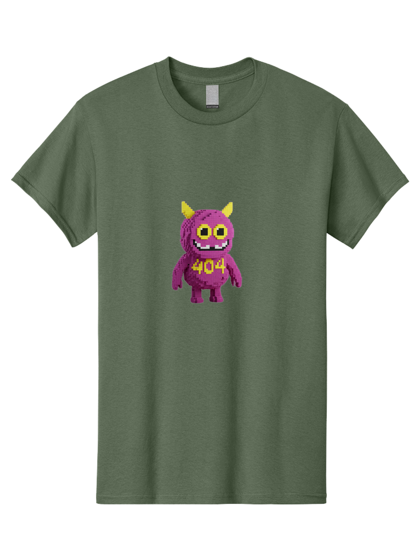 404-Monster-4 Men'S Graphic Tee, 100% Cotton, Comfortable Casual Summer Wear, Machine Washable, Pixel Art Monster, Purple Creature, Yellow Horns, 404 Error, Cartoon Character, Funny Design, Web Error Icon, Cute Pixel Monster, Digital Art, Baa101