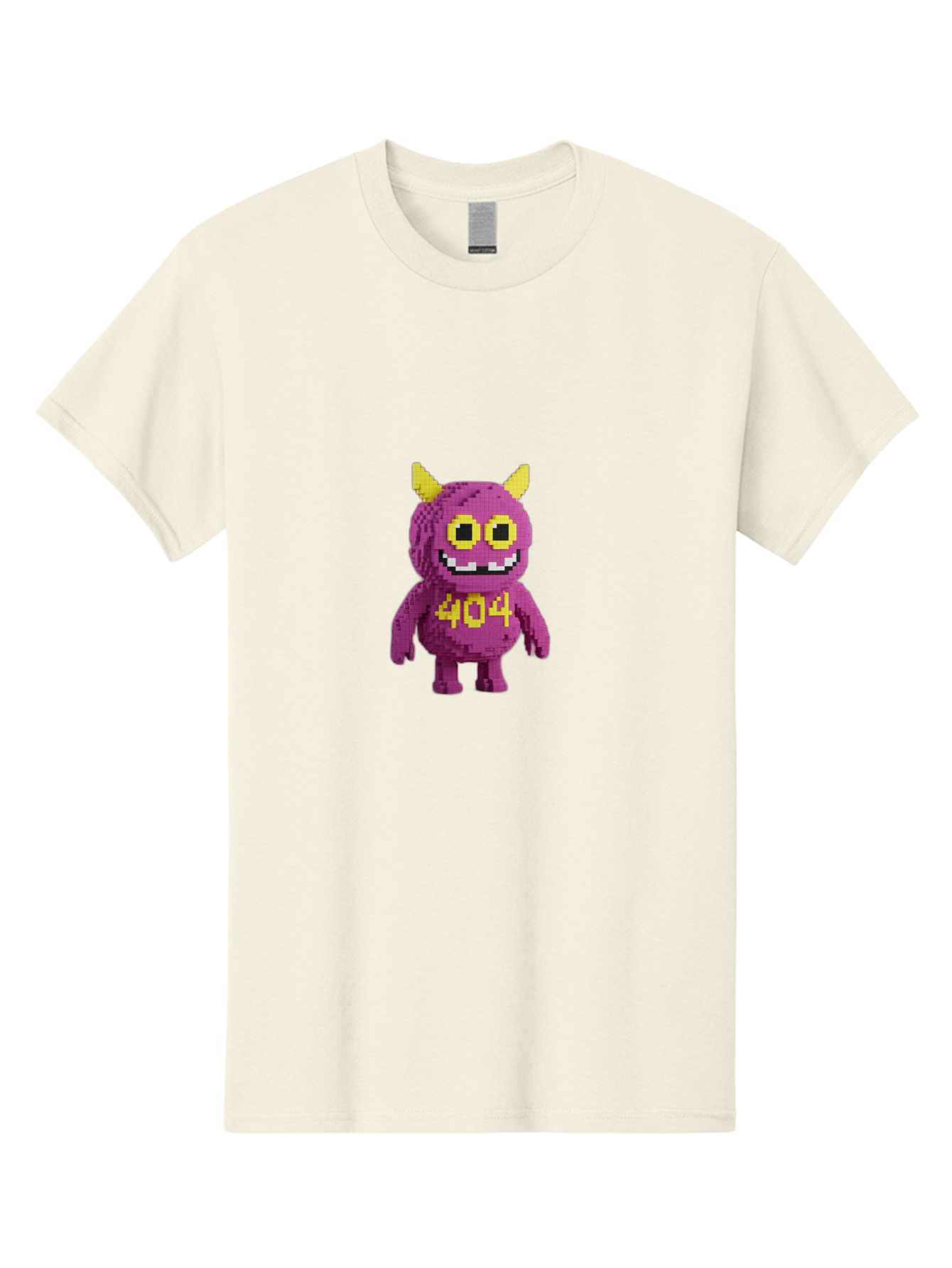 404-Monster-4 Men'S Graphic Tee, 100% Cotton, Comfortable Casual Summer Wear, Machine Washable, Pixel Art Monster, Purple Creature, Yellow Horns, 404 Error, Cartoon Character, Funny Design, Web Error Icon, Cute Pixel Monster, Digital Art, Baa101