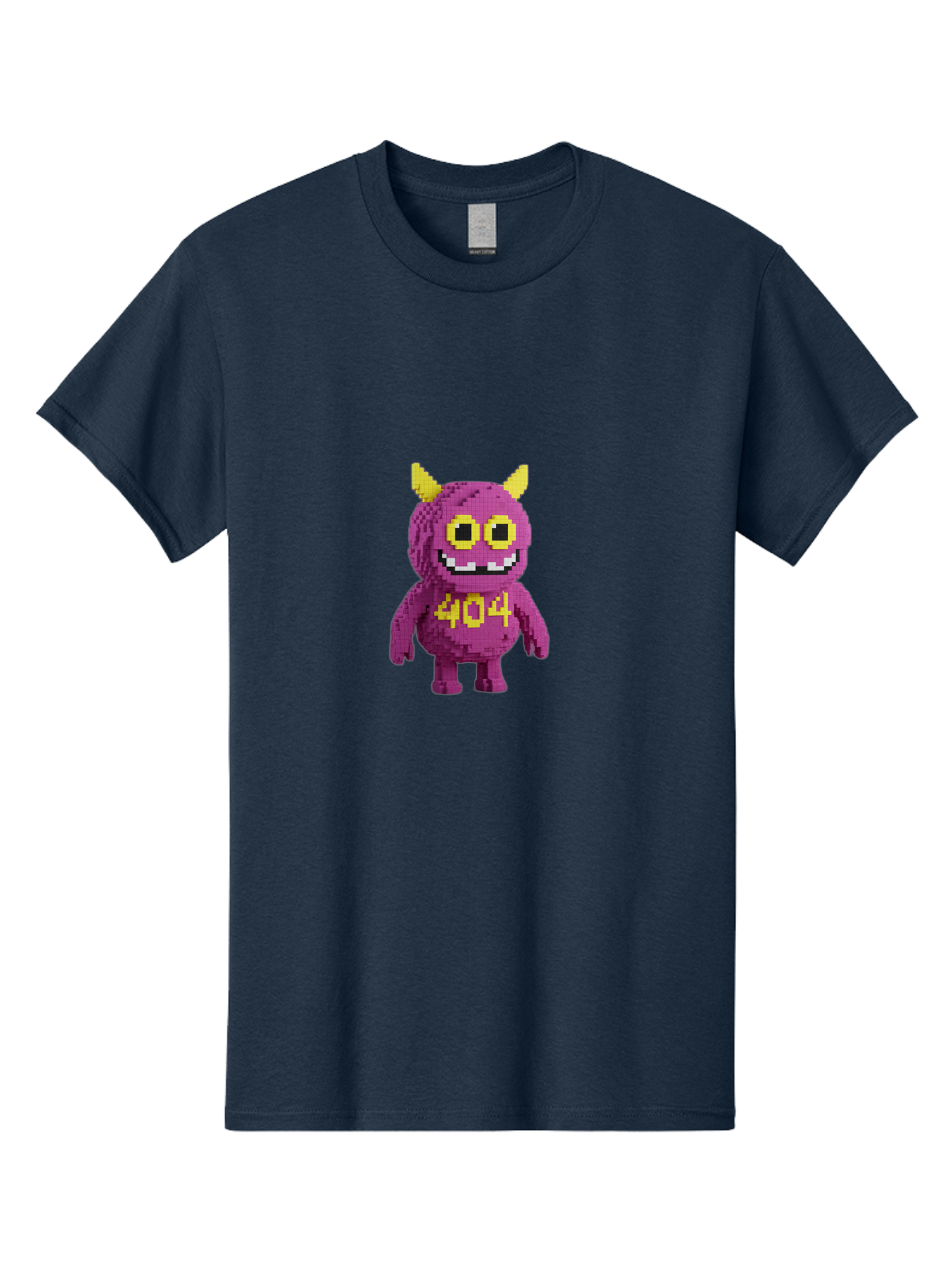 404-Monster-4 Men'S Graphic Tee, 100% Cotton, Comfortable Casual Summer Wear, Machine Washable, Pixel Art Monster, Purple Creature, Yellow Horns, 404 Error, Cartoon Character, Funny Design, Web Error Icon, Cute Pixel Monster, Digital Art, Baa101