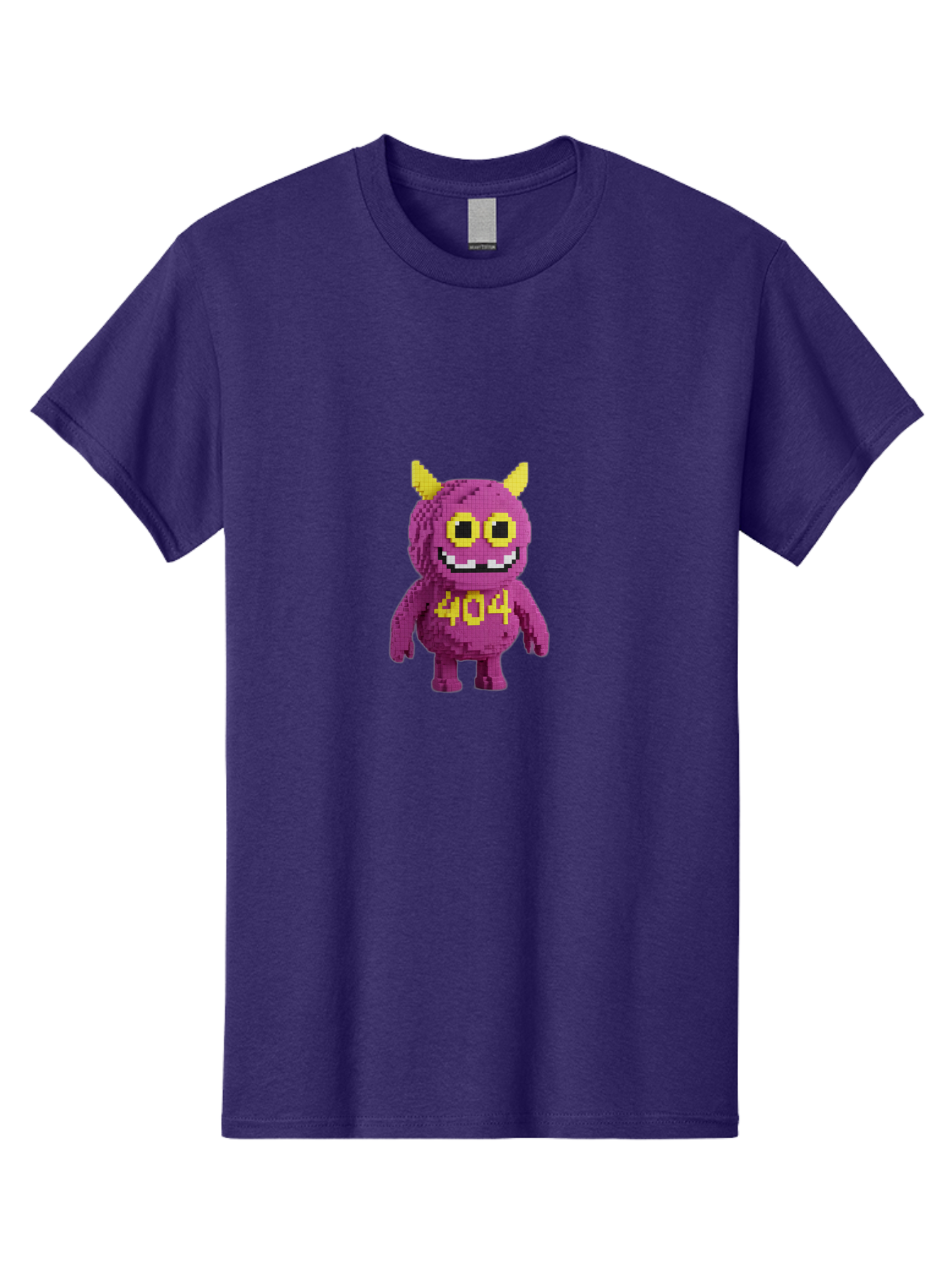 404-Monster-4 Men'S Graphic Tee, 100% Cotton, Comfortable Casual Summer Wear, Machine Washable, Pixel Art Monster, Purple Creature, Yellow Horns, 404 Error, Cartoon Character, Funny Design, Web Error Icon, Cute Pixel Monster, Digital Art, Baa101