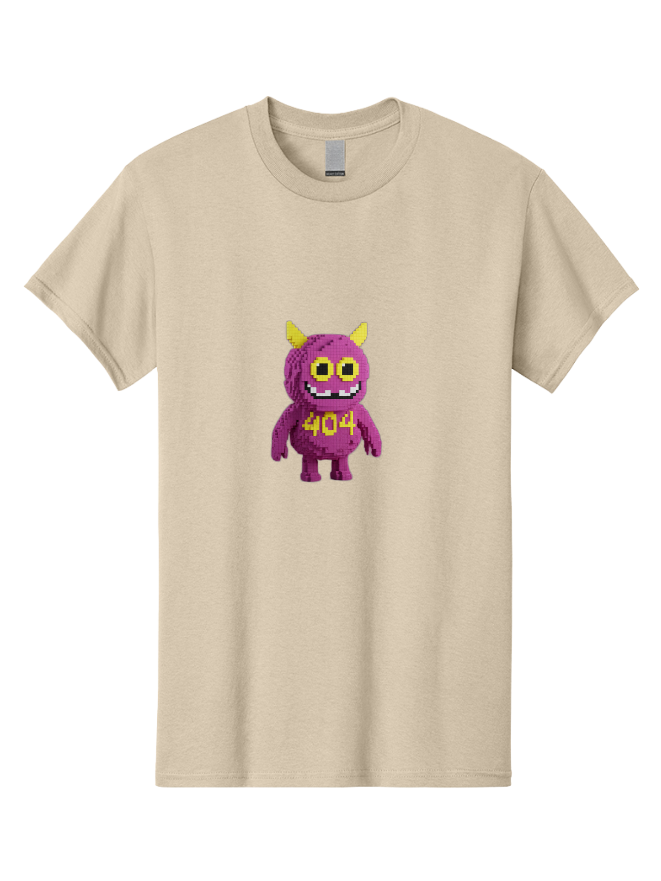 404-Monster-4 Men'S Graphic Tee, 100% Cotton, Comfortable Casual Summer Wear, Machine Washable, Pixel Art Monster, Purple Creature, Yellow Horns, 404 Error, Cartoon Character, Funny Design, Web Error Icon, Cute Pixel Monster, Digital Art, Baa101