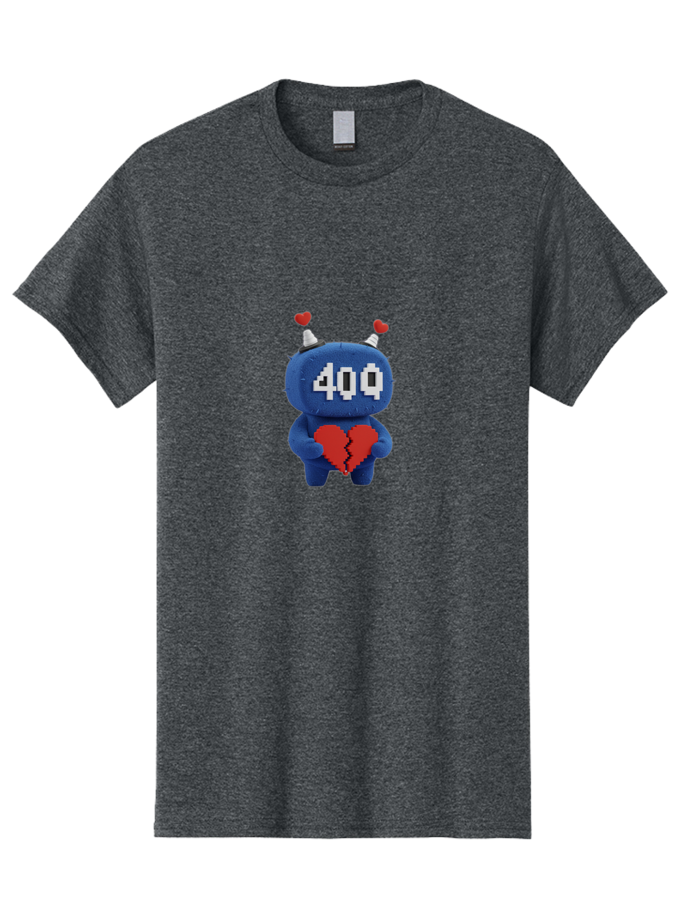 404-Monster Men'S Graphic Tee, 100% Cotton, Comfortable Casual Summer Wear, Machine Washable, Broken Red Heart, Blue Creature, 400 Displayed On Face, Pixelated Eyes, White Horns, Cute Character, Digital Illustration, Pixel Art, Heartbreak, Baa102