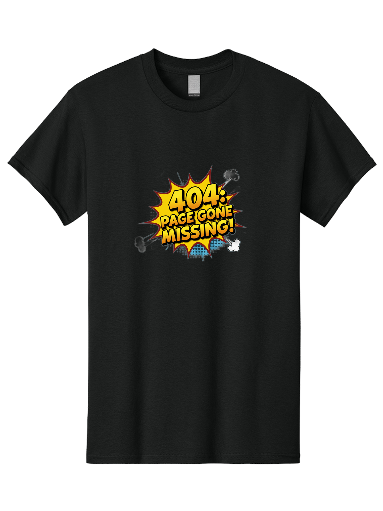 404-Page-Gone-Missing Men'S Graphic Tee, 100% Cotton, Comfortable Casual Summer Wear, Machine Washable, 404 Error Message, Page Not Found, Missing Page, Cartoon-Style Comic, Yellow And Blue Graphics, Funny Illustrations, Humorous Tone, Baa104