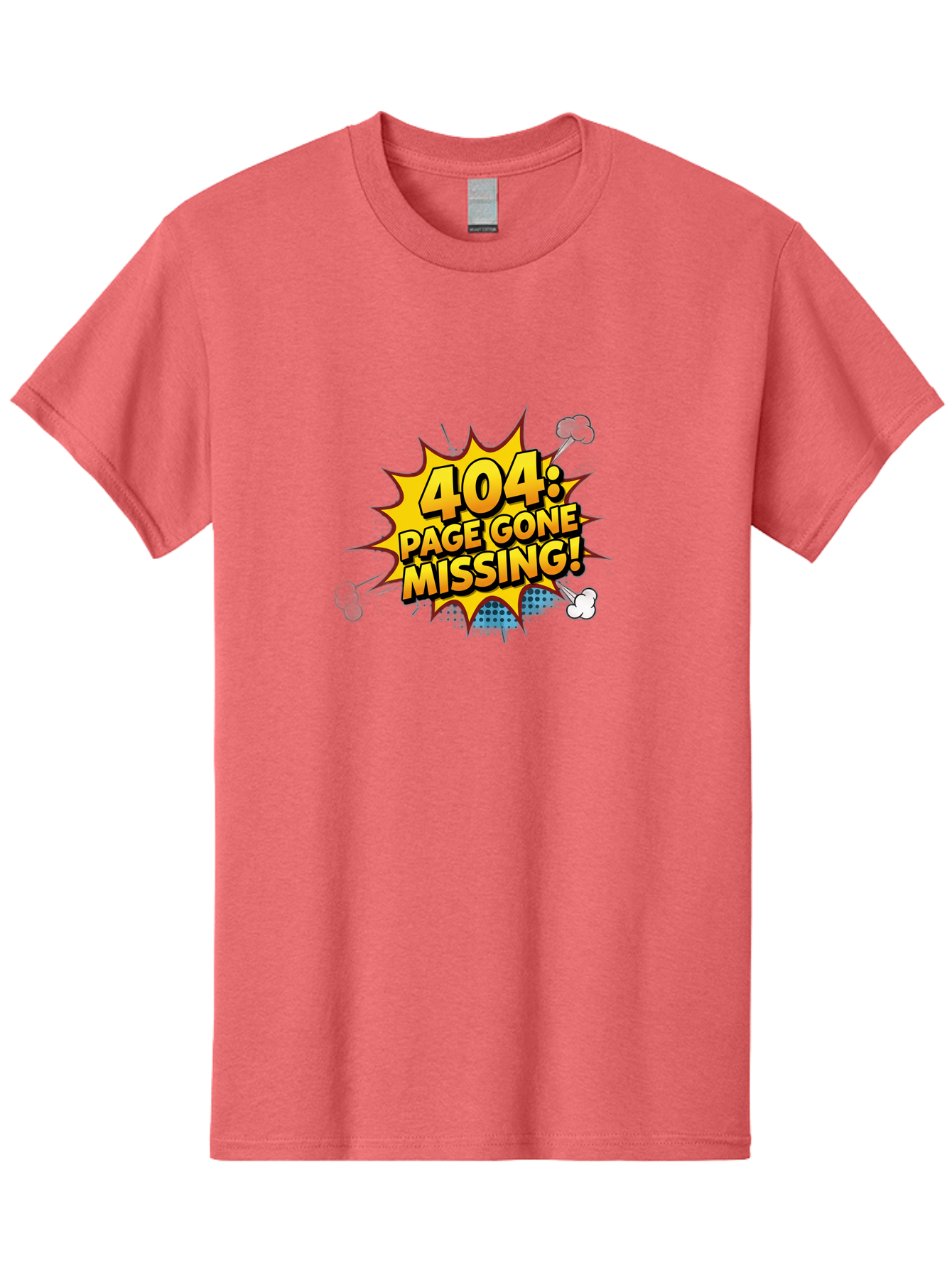 404-Page-Gone-Missing Men'S Graphic Tee, 100% Cotton, Comfortable Casual Summer Wear, Machine Washable, 404 Error Message, Page Not Found, Missing Page, Cartoon-Style Comic, Yellow And Blue Graphics, Funny Illustrations, Humorous Tone, Baa104