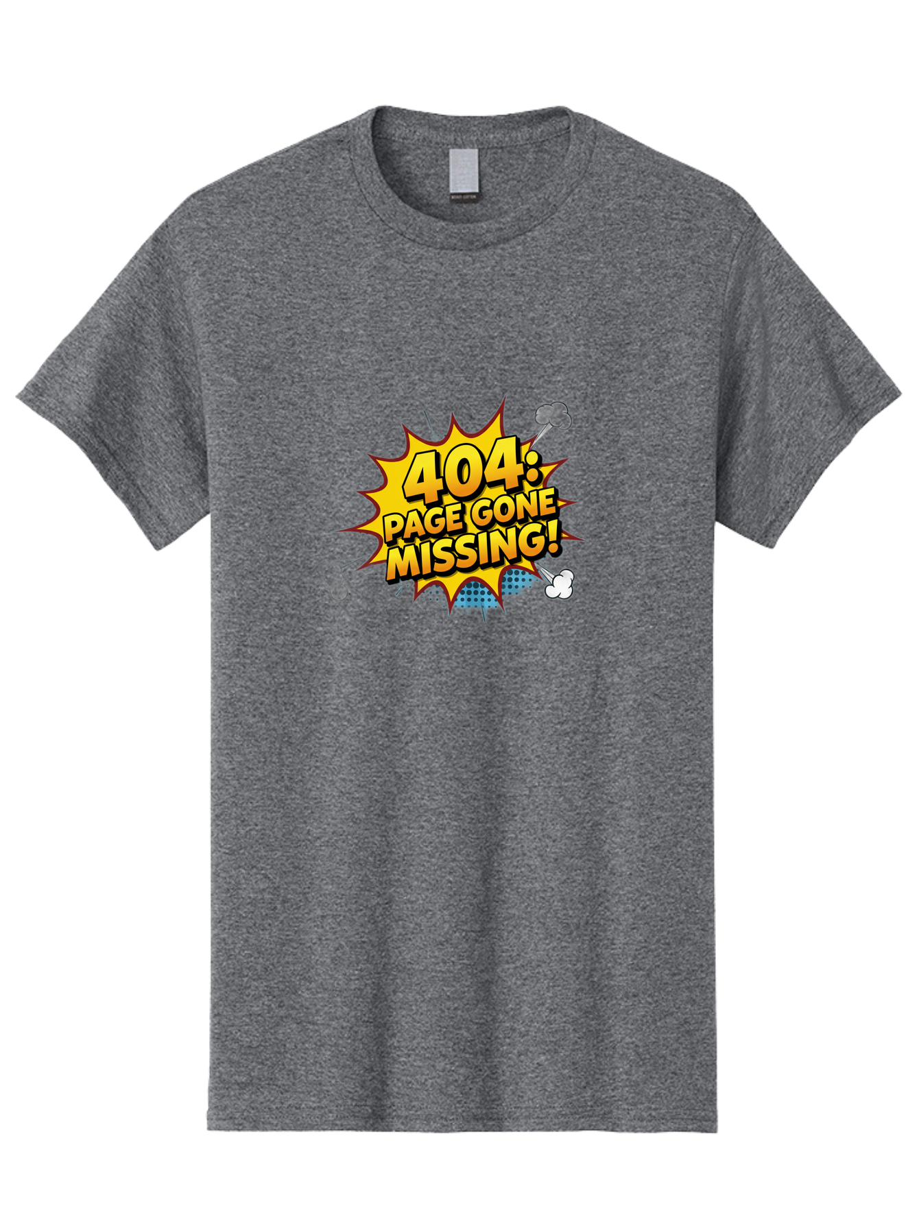 404-Page-Gone-Missing Men'S Graphic Tee, 100% Cotton, Comfortable Casual Summer Wear, Machine Washable, 404 Error Message, Page Not Found, Missing Page, Cartoon-Style Comic, Yellow And Blue Graphics, Funny Illustrations, Humorous Tone, Baa104