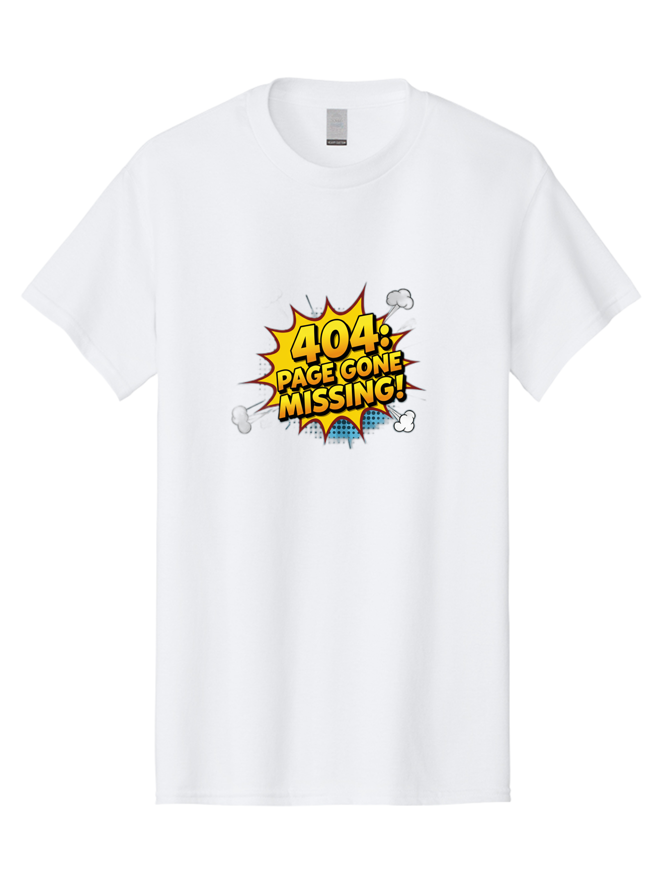 404-Page-Gone-Missing Men'S Graphic Tee, 100% Cotton, Comfortable Casual Summer Wear, Machine Washable, 404 Error Message, Page Not Found, Missing Page, Cartoon-Style Comic, Yellow And Blue Graphics, Funny Illustrations, Humorous Tone, Baa104