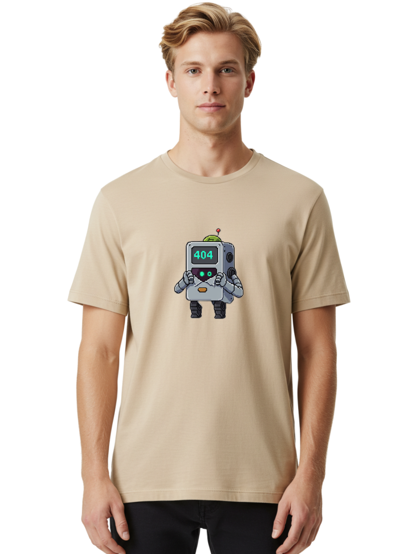 404-Robot-1 Men'S Graphic Tee, 100% Cotton, Comfortable Casual Summer Wear, Machine Washable, Robot With 404 Error Message, Error Page, Broken Link, Page Not Found, Malfunctioning Robot, Cartoon Style, Digital Art, Futuristic Design, Baa106