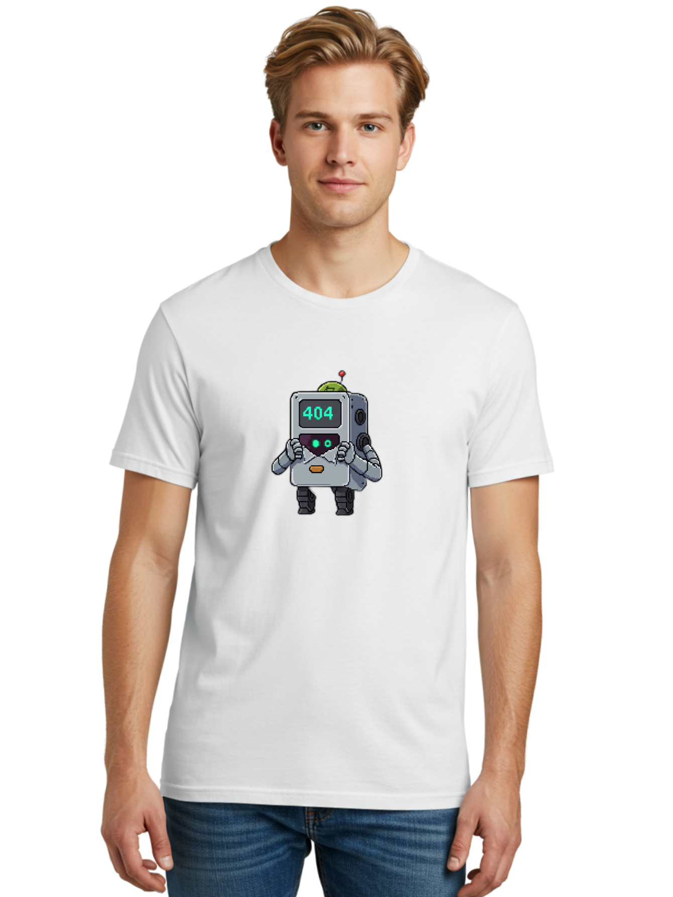 404-Robot-1 Men'S Graphic Tee, 100% Cotton, Comfortable Casual Summer Wear, Machine Washable, Robot With 404 Error Message, Error Page, Broken Link, Page Not Found, Malfunctioning Robot, Cartoon Style, Digital Art, Futuristic Design, Baa106