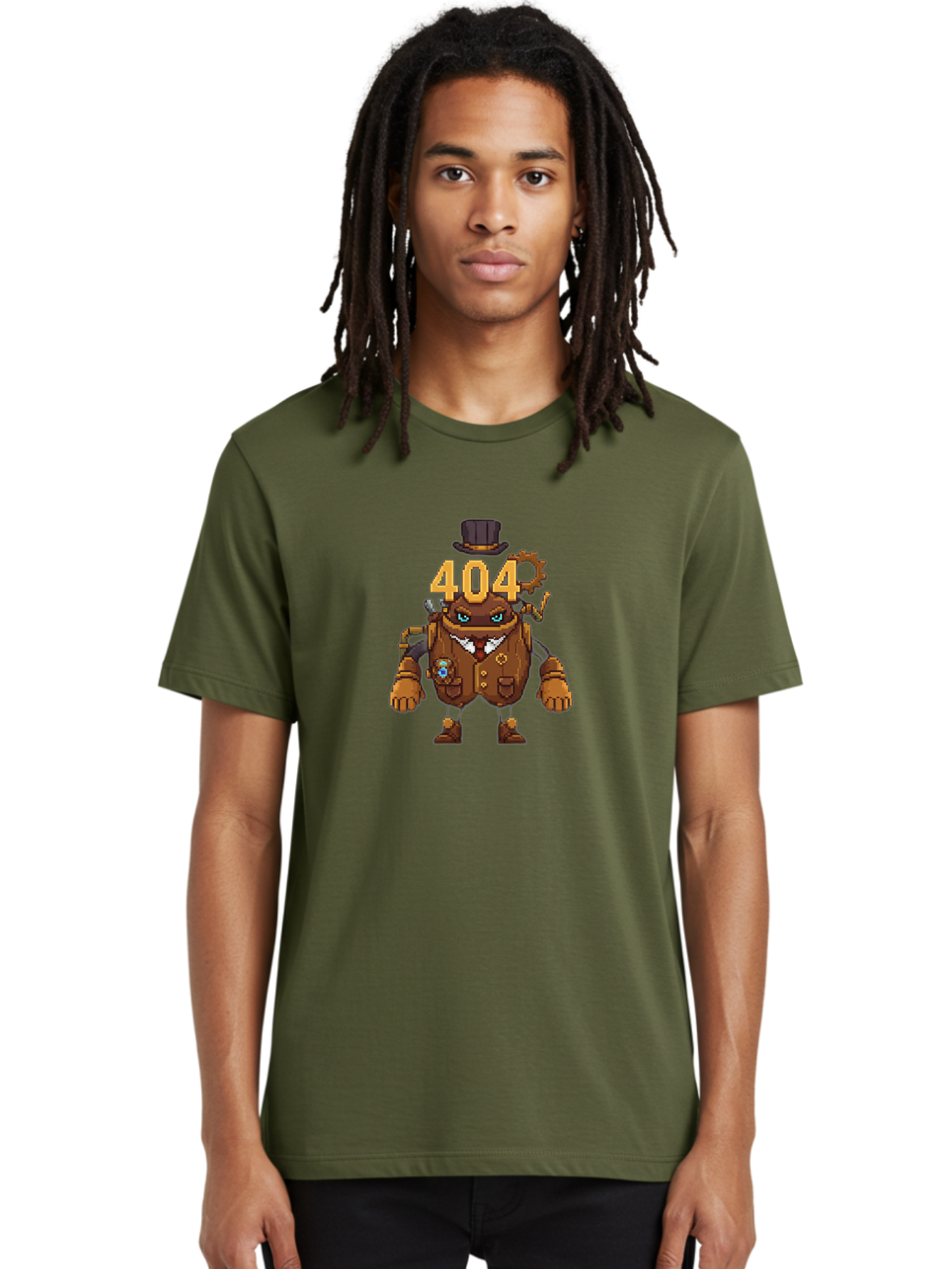 404-Robot Men'S Graphic Tee, 100% Cotton, Comfortable Casual Summer Wear, Machine Washable, Steampunk Robot, 404 Error Message, Robotics, Mechanical Parts, Top Hat, Quirky Character, Error Page, Web Design, Funny Illustration, Creative Coding Baa107