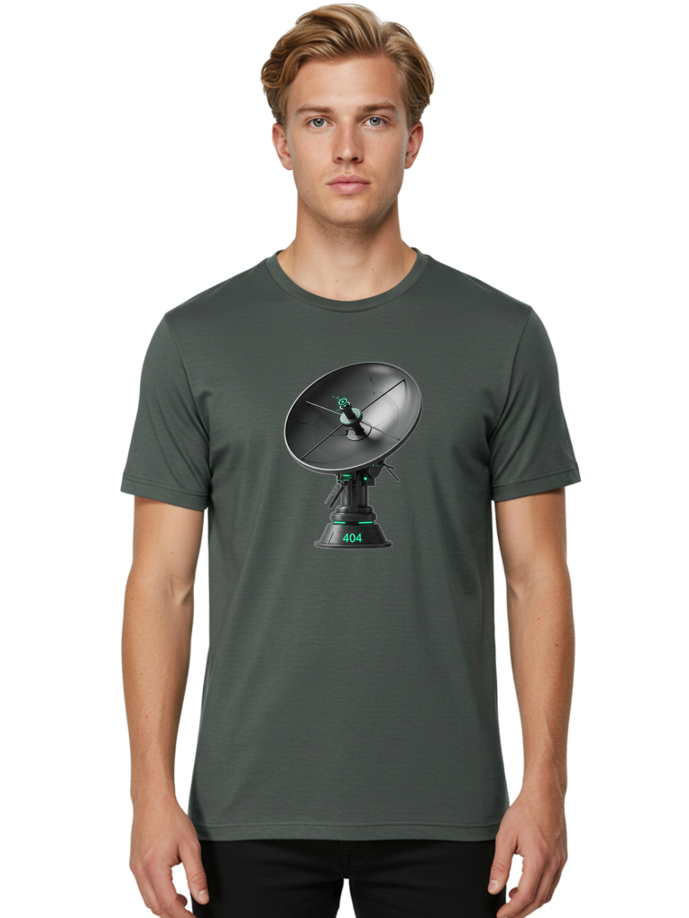 404-Satellite-Dish Men'S Graphic Tee, 100% Cotton, Comfortable Casual Summer Wear, Machine Washable, Satellite Dish, Futuristic Technology, Wireless Communication, 404 Error, Digital Connectivity, Cyberpunk Style, High-Tech Device, Baa108