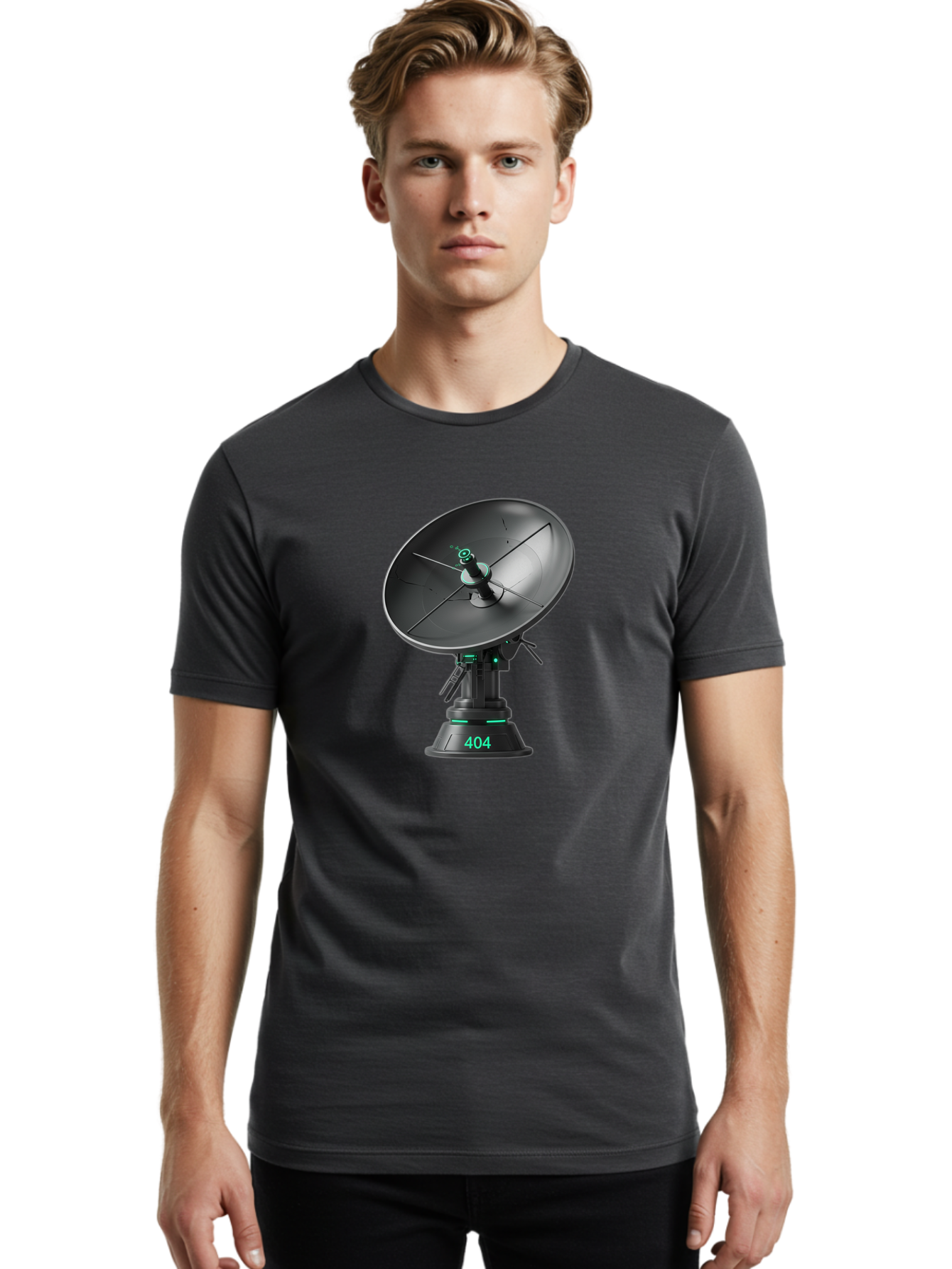 404-Satellite-Dish Men'S Graphic Tee, 100% Cotton, Comfortable Casual Summer Wear, Machine Washable, Satellite Dish, Futuristic Technology, Wireless Communication, 404 Error, Digital Connectivity, Cyberpunk Style, High-Tech Device, Baa108