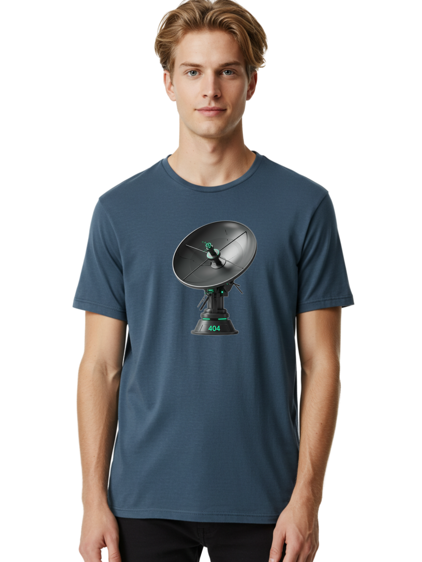 404-Satellite-Dish Men'S Graphic Tee, 100% Cotton, Comfortable Casual Summer Wear, Machine Washable, Satellite Dish, Futuristic Technology, Wireless Communication, 404 Error, Digital Connectivity, Cyberpunk Style, High-Tech Device, Baa108