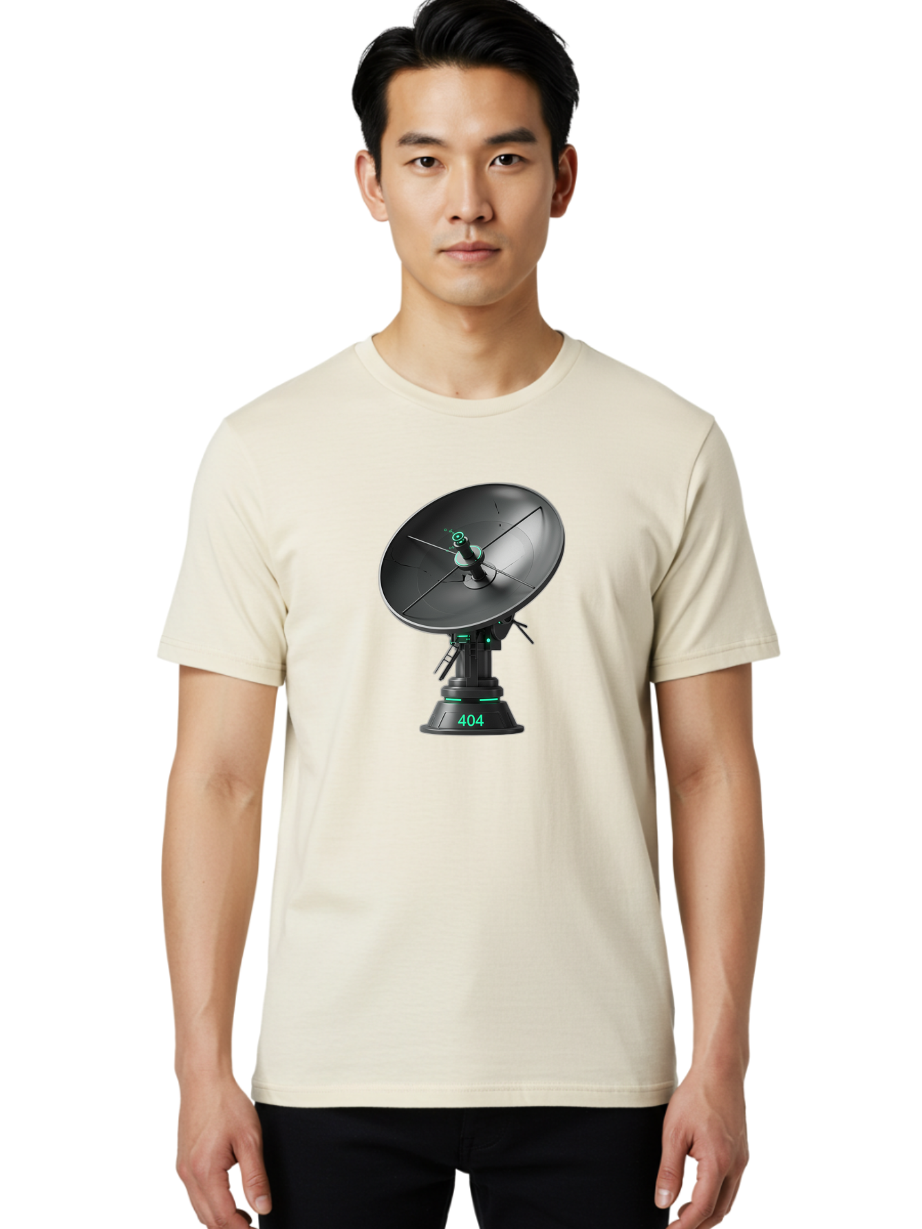 404-Satellite-Dish Men'S Graphic Tee, 100% Cotton, Comfortable Casual Summer Wear, Machine Washable, Satellite Dish, Futuristic Technology, Wireless Communication, 404 Error, Digital Connectivity, Cyberpunk Style, High-Tech Device, Baa108