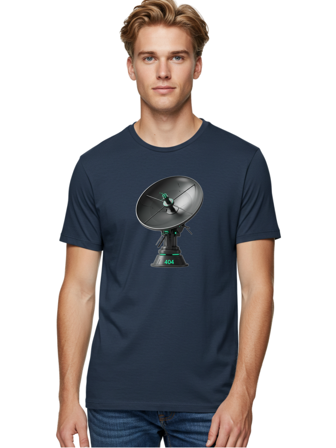 404-Satellite-Dish Men'S Graphic Tee, 100% Cotton, Comfortable Casual Summer Wear, Machine Washable, Satellite Dish, Futuristic Technology, Wireless Communication, 404 Error, Digital Connectivity, Cyberpunk Style, High-Tech Device, Baa108