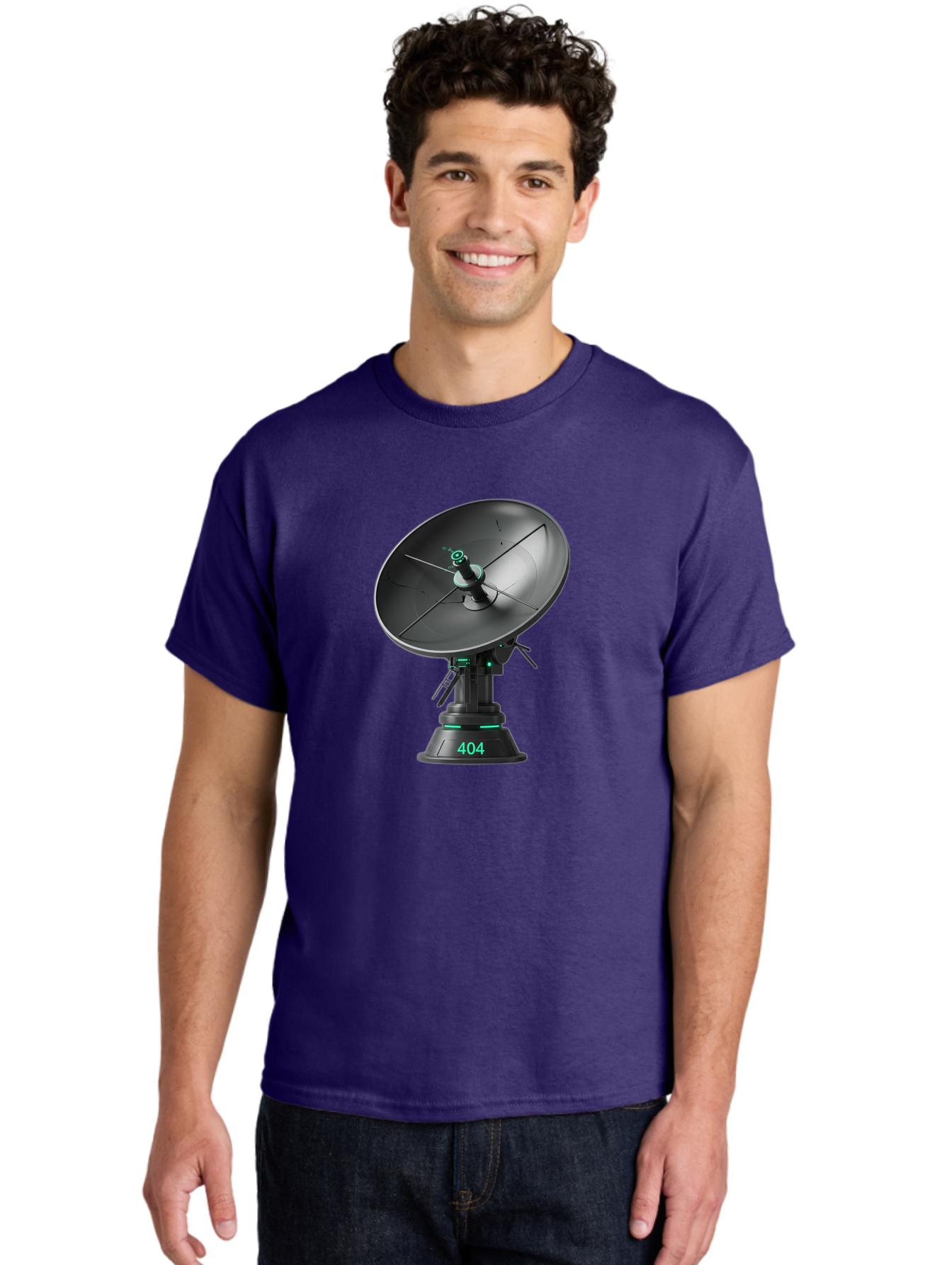 404-Satellite-Dish Men'S Graphic Tee, 100% Cotton, Comfortable Casual Summer Wear, Machine Washable, Satellite Dish, Futuristic Technology, Wireless Communication, 404 Error, Digital Connectivity, Cyberpunk Style, High-Tech Device, Baa108