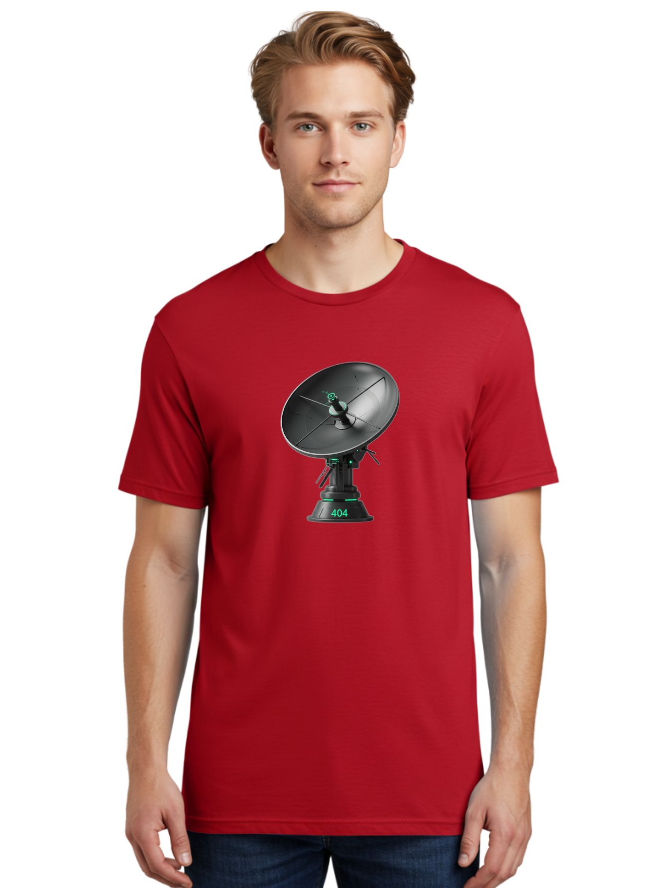 404-Satellite-Dish Men'S Graphic Tee, 100% Cotton, Comfortable Casual Summer Wear, Machine Washable, Satellite Dish, Futuristic Technology, Wireless Communication, 404 Error, Digital Connectivity, Cyberpunk Style, High-Tech Device, Baa108