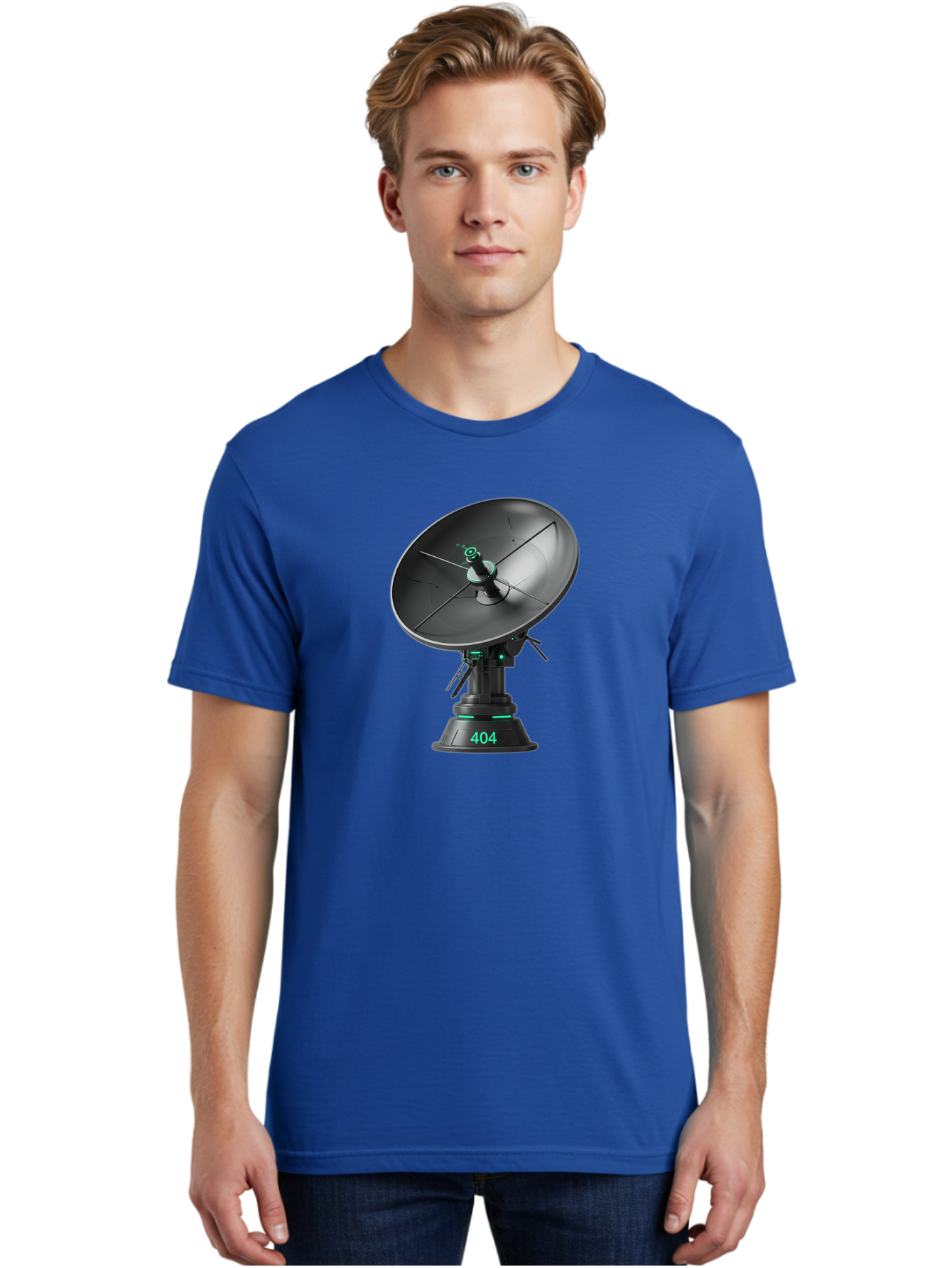 404-Satellite-Dish Men'S Graphic Tee, 100% Cotton, Comfortable Casual Summer Wear, Machine Washable, Satellite Dish, Futuristic Technology, Wireless Communication, 404 Error, Digital Connectivity, Cyberpunk Style, High-Tech Device, Baa108