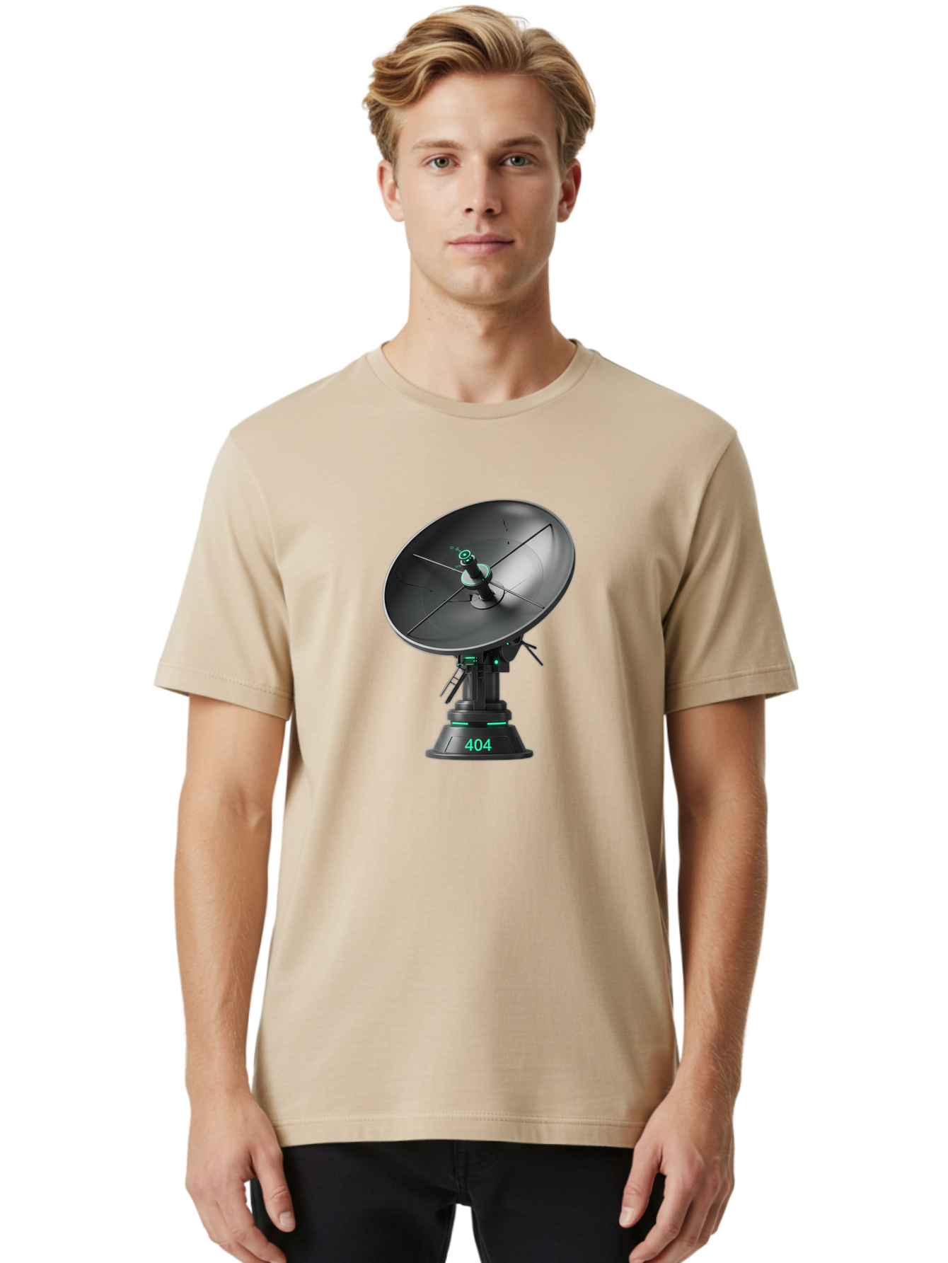 404-Satellite-Dish Men'S Graphic Tee, 100% Cotton, Comfortable Casual Summer Wear, Machine Washable, Satellite Dish, Futuristic Technology, Wireless Communication, 404 Error, Digital Connectivity, Cyberpunk Style, High-Tech Device, Baa108