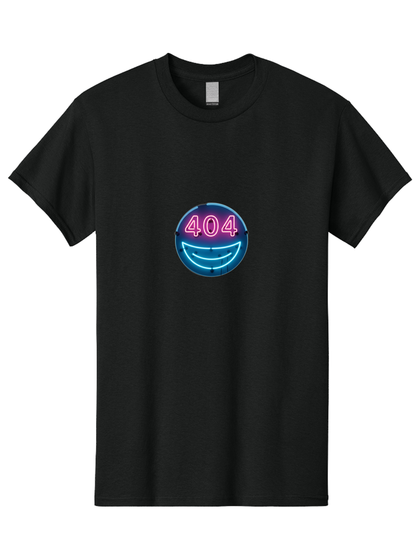 404-Smile Men'S Graphic Tee, 100% Cotton, Comfortable Casual Summer Wear, Machine Washable, Neon Smiley Face, 404 Error Message, Error Page, Pink Neon Numbers, Blue Neon Smile, Funny Error, Website Error, Glitch, Tech Humor, Cyber Smile, Baa109