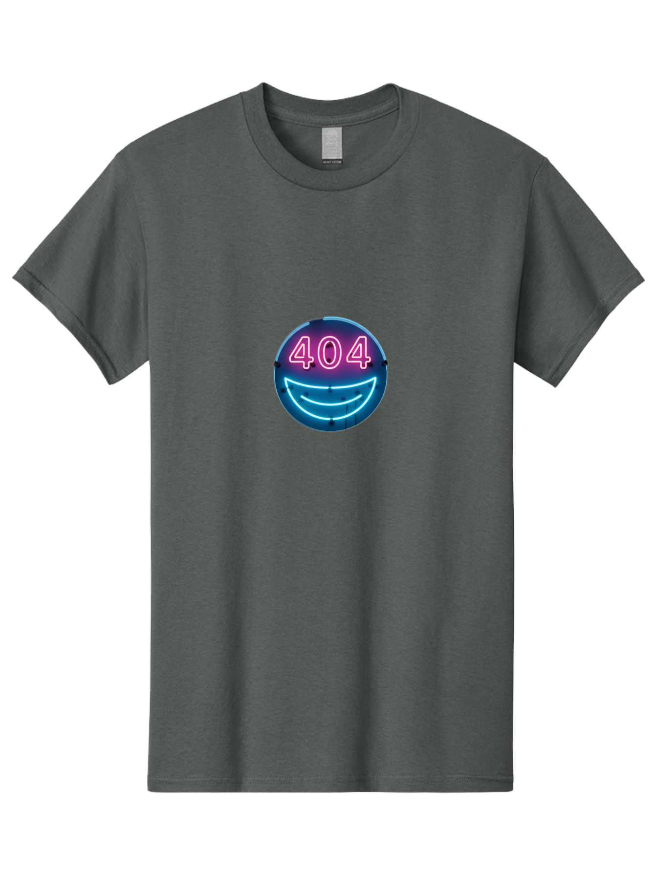 404-Smile Men'S Graphic Tee, 100% Cotton, Comfortable Casual Summer Wear, Machine Washable, Neon Smiley Face, 404 Error Message, Error Page, Pink Neon Numbers, Blue Neon Smile, Funny Error, Website Error, Glitch, Tech Humor, Cyber Smile, Baa109