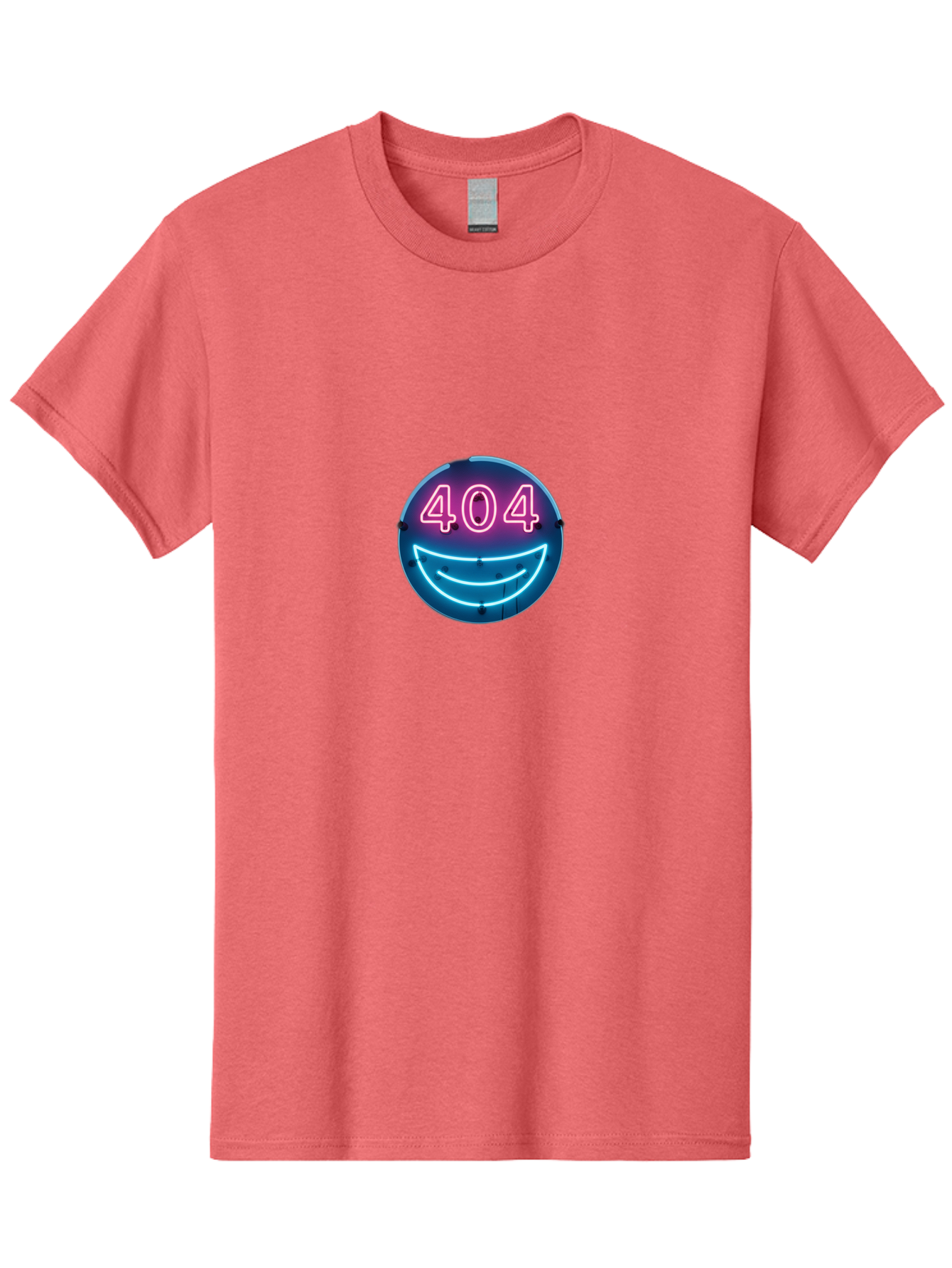 404-Smile Men'S Graphic Tee, 100% Cotton, Comfortable Casual Summer Wear, Machine Washable, Neon Smiley Face, 404 Error Message, Error Page, Pink Neon Numbers, Blue Neon Smile, Funny Error, Website Error, Glitch, Tech Humor, Cyber Smile, Baa109