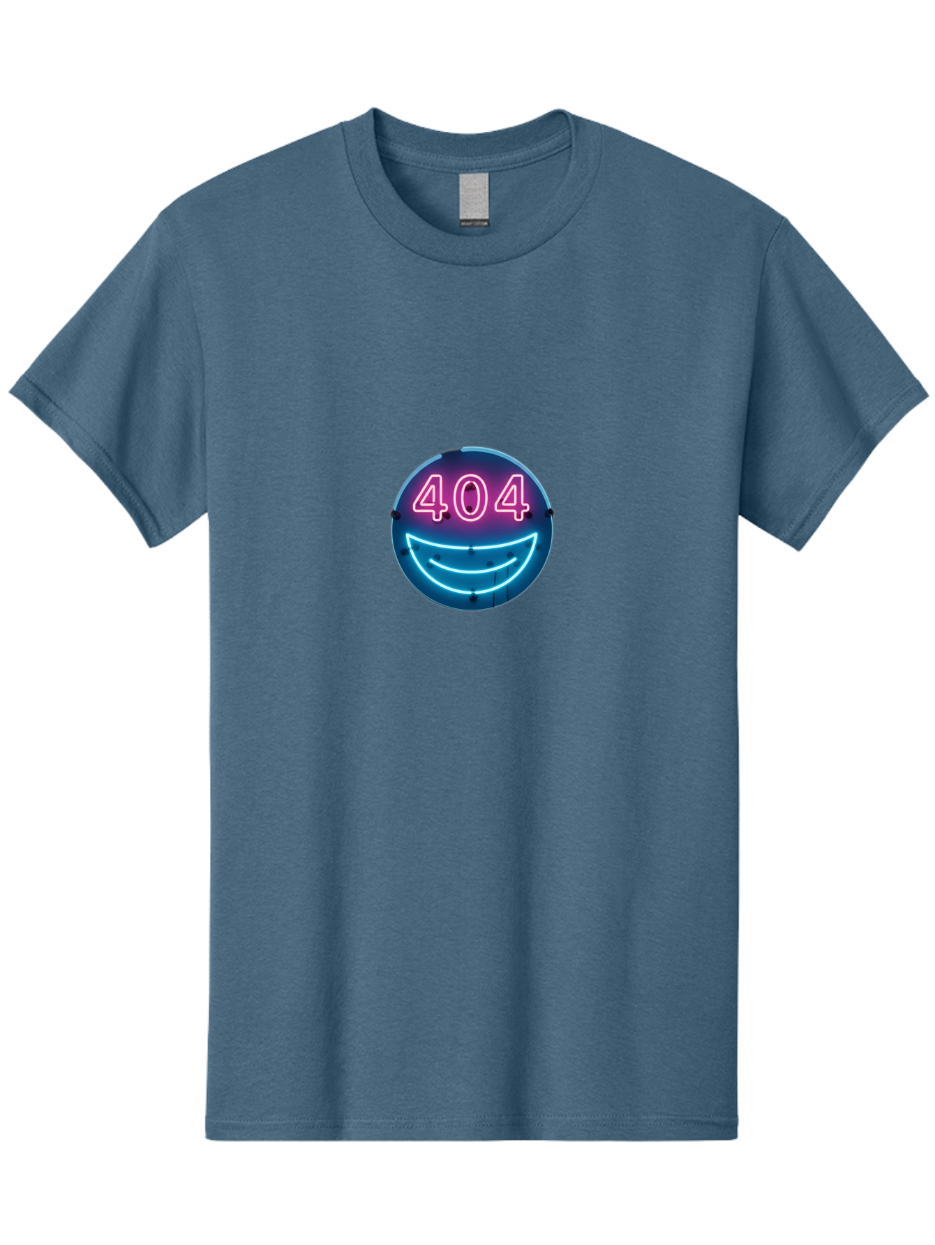 404-Smile Men'S Graphic Tee, 100% Cotton, Comfortable Casual Summer Wear, Machine Washable, Neon Smiley Face, 404 Error Message, Error Page, Pink Neon Numbers, Blue Neon Smile, Funny Error, Website Error, Glitch, Tech Humor, Cyber Smile, Baa109