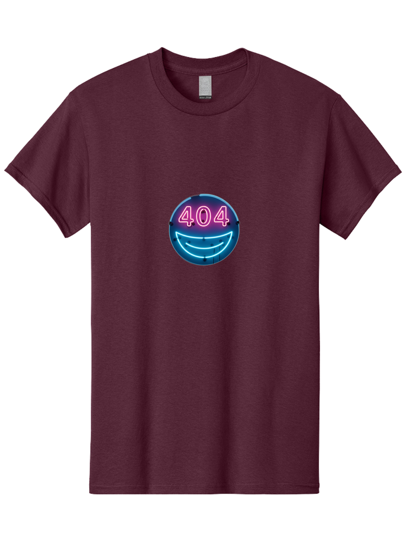 404-Smile Men'S Graphic Tee, 100% Cotton, Comfortable Casual Summer Wear, Machine Washable, Neon Smiley Face, 404 Error Message, Error Page, Pink Neon Numbers, Blue Neon Smile, Funny Error, Website Error, Glitch, Tech Humor, Cyber Smile, Baa109