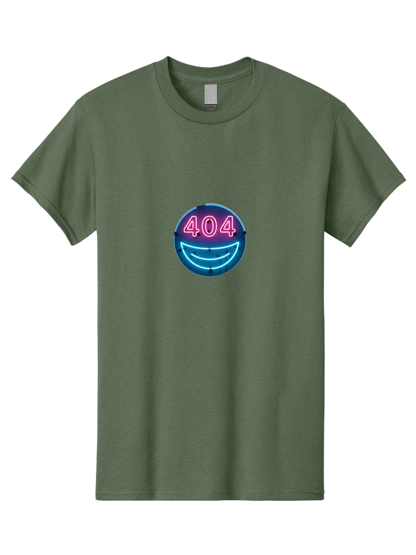 404-Smile Men'S Graphic Tee, 100% Cotton, Comfortable Casual Summer Wear, Machine Washable, Neon Smiley Face, 404 Error Message, Error Page, Pink Neon Numbers, Blue Neon Smile, Funny Error, Website Error, Glitch, Tech Humor, Cyber Smile, Baa109