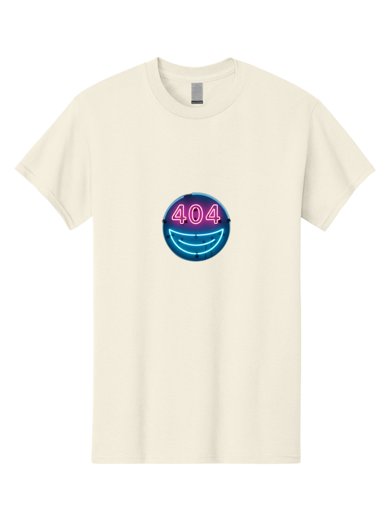 404-Smile Men'S Graphic Tee, 100% Cotton, Comfortable Casual Summer Wear, Machine Washable, Neon Smiley Face, 404 Error Message, Error Page, Pink Neon Numbers, Blue Neon Smile, Funny Error, Website Error, Glitch, Tech Humor, Cyber Smile, Baa109