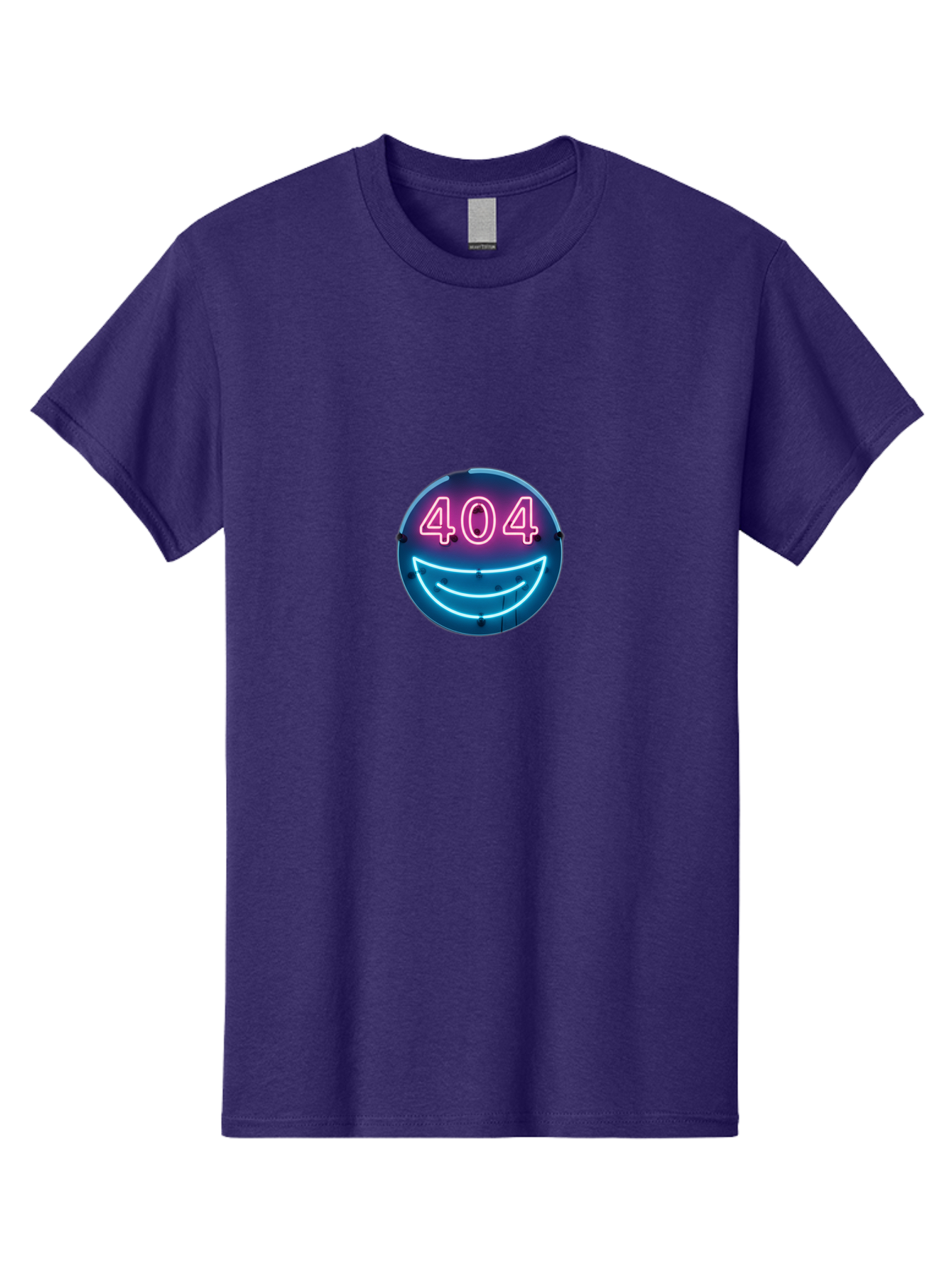 404-Smile Men'S Graphic Tee, 100% Cotton, Comfortable Casual Summer Wear, Machine Washable, Neon Smiley Face, 404 Error Message, Error Page, Pink Neon Numbers, Blue Neon Smile, Funny Error, Website Error, Glitch, Tech Humor, Cyber Smile, Baa109