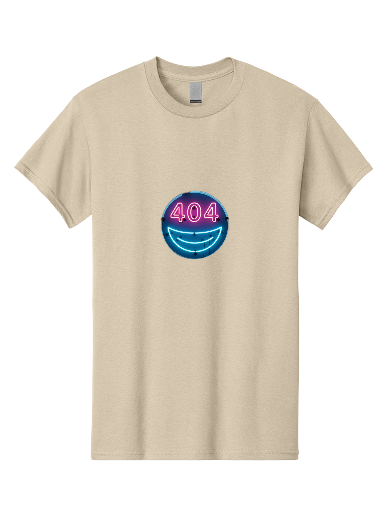 404-Smile Men'S Graphic Tee, 100% Cotton, Comfortable Casual Summer Wear, Machine Washable, Neon Smiley Face, 404 Error Message, Error Page, Pink Neon Numbers, Blue Neon Smile, Funny Error, Website Error, Glitch, Tech Humor, Cyber Smile, Baa109