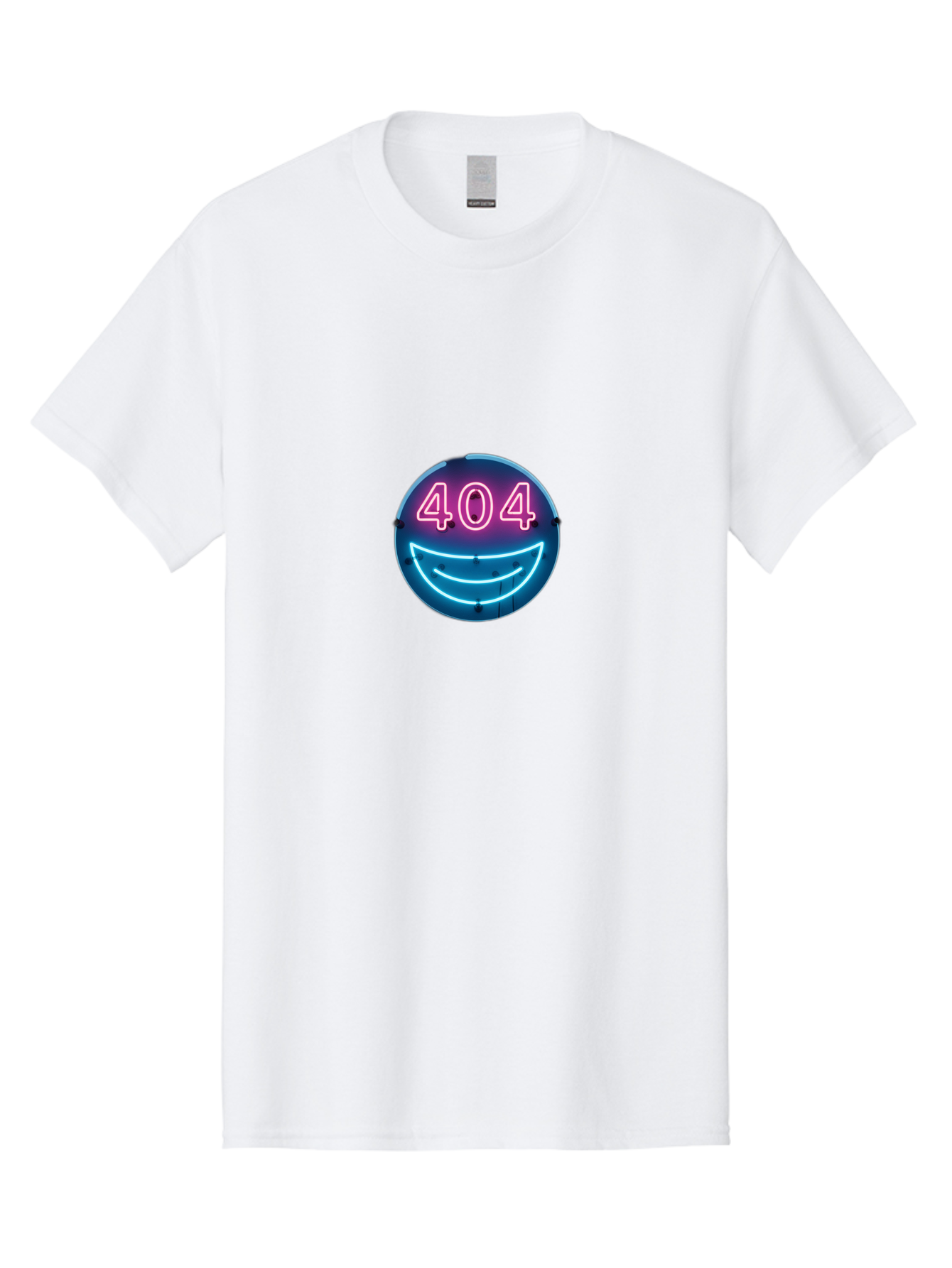 404-Smile Men'S Graphic Tee, 100% Cotton, Comfortable Casual Summer Wear, Machine Washable, Neon Smiley Face, 404 Error Message, Error Page, Pink Neon Numbers, Blue Neon Smile, Funny Error, Website Error, Glitch, Tech Humor, Cyber Smile, Baa109