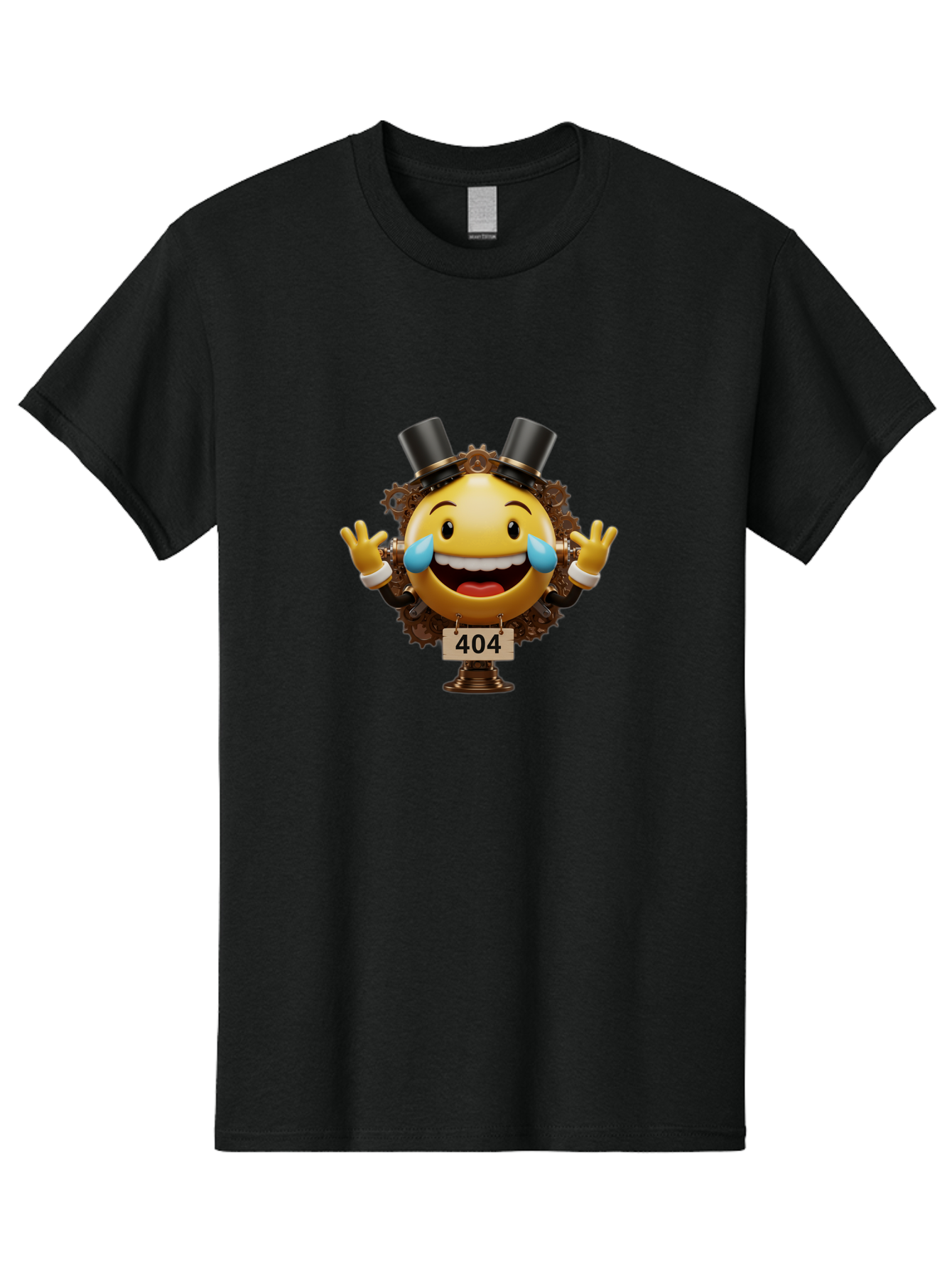 404-Steampunk-Emoji Men'S Graphic Tee, 100% Cotton, Comfortable Casual Summer Wear, Machine Washable, Steampunk Emoji, Laughing Crying Face, 404 Error Page, Steam Engine Gears, Top Hats, Quirky Design, Comical Illustration, Humorous Art, Baa110