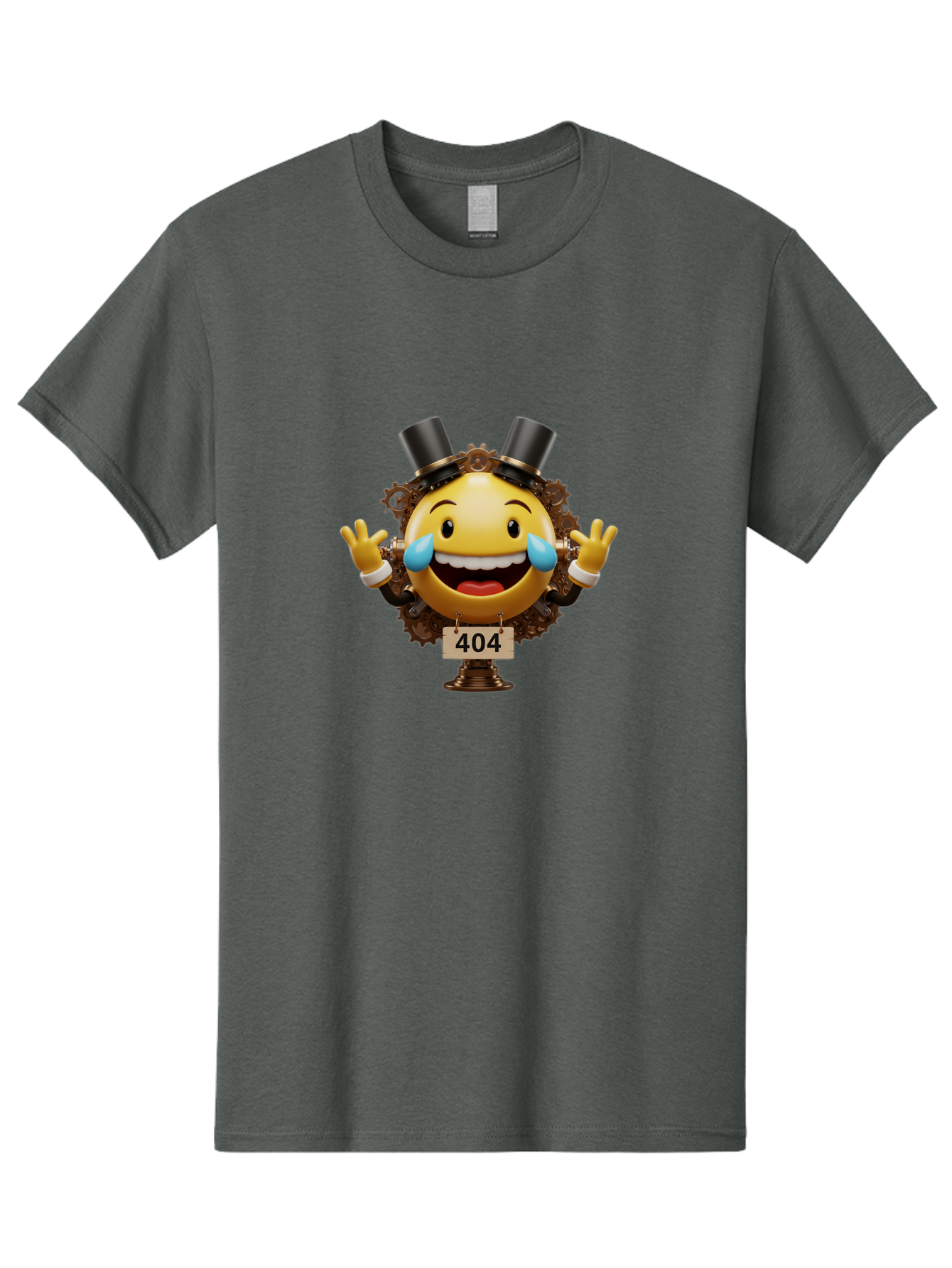 404-Steampunk-Emoji Men'S Graphic Tee, 100% Cotton, Comfortable Casual Summer Wear, Machine Washable, Steampunk Emoji, Laughing Crying Face, 404 Error Page, Steam Engine Gears, Top Hats, Quirky Design, Comical Illustration, Humorous Art, Baa110