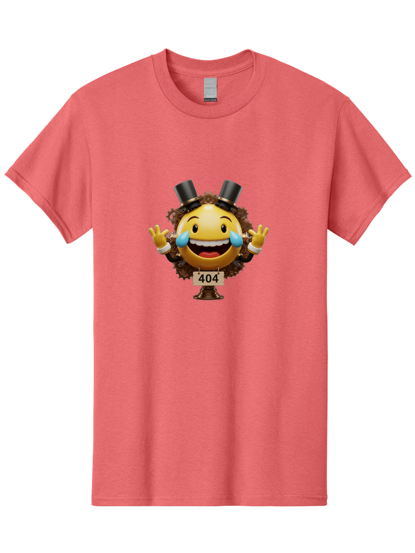 404-Steampunk-Emoji Men'S Graphic Tee, 100% Cotton, Comfortable Casual Summer Wear, Machine Washable, Steampunk Emoji, Laughing Crying Face, 404 Error Page, Steam Engine Gears, Top Hats, Quirky Design, Comical Illustration, Humorous Art, Baa110