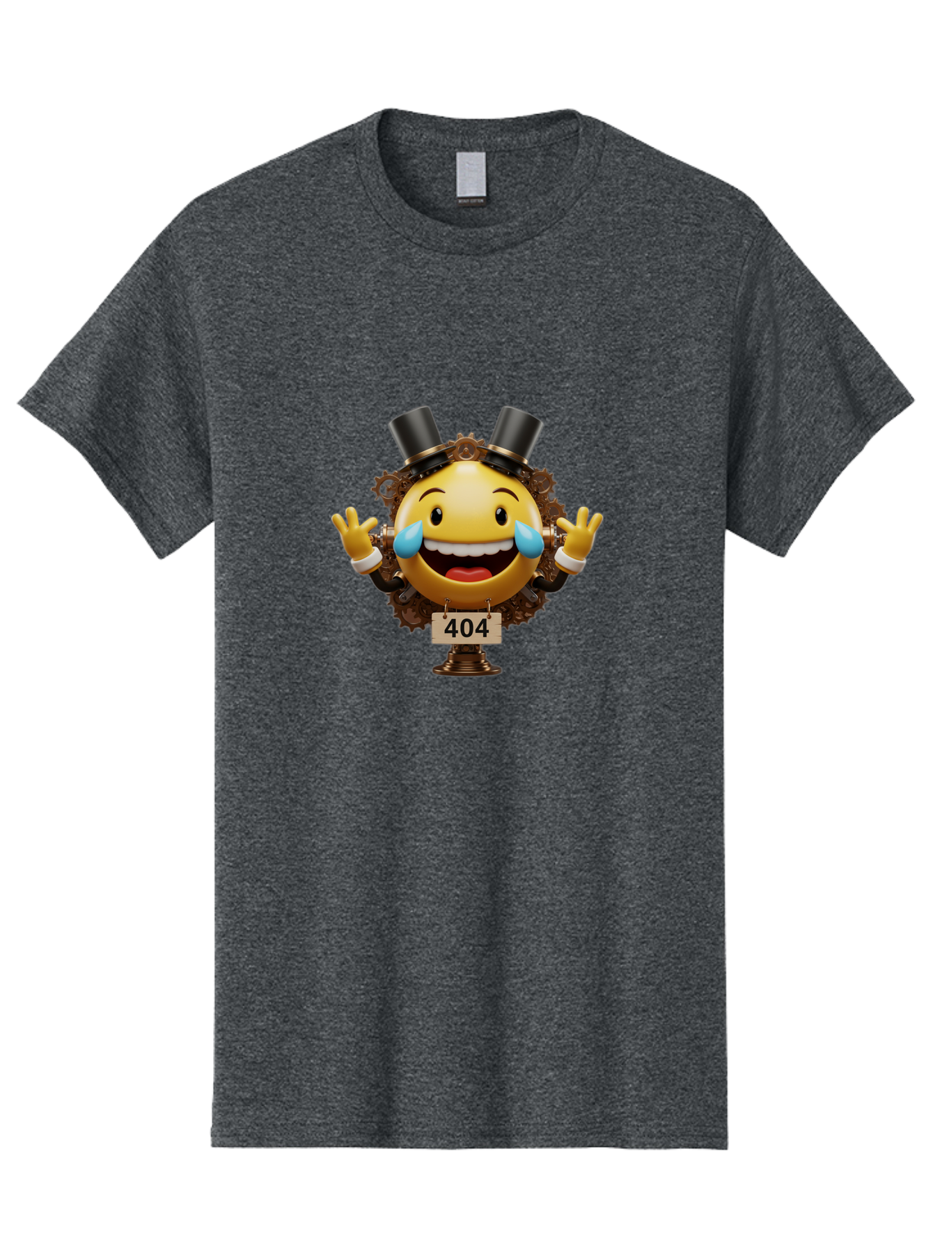 404-Steampunk-Emoji Men'S Graphic Tee, 100% Cotton, Comfortable Casual Summer Wear, Machine Washable, Steampunk Emoji, Laughing Crying Face, 404 Error Page, Steam Engine Gears, Top Hats, Quirky Design, Comical Illustration, Humorous Art, Baa110