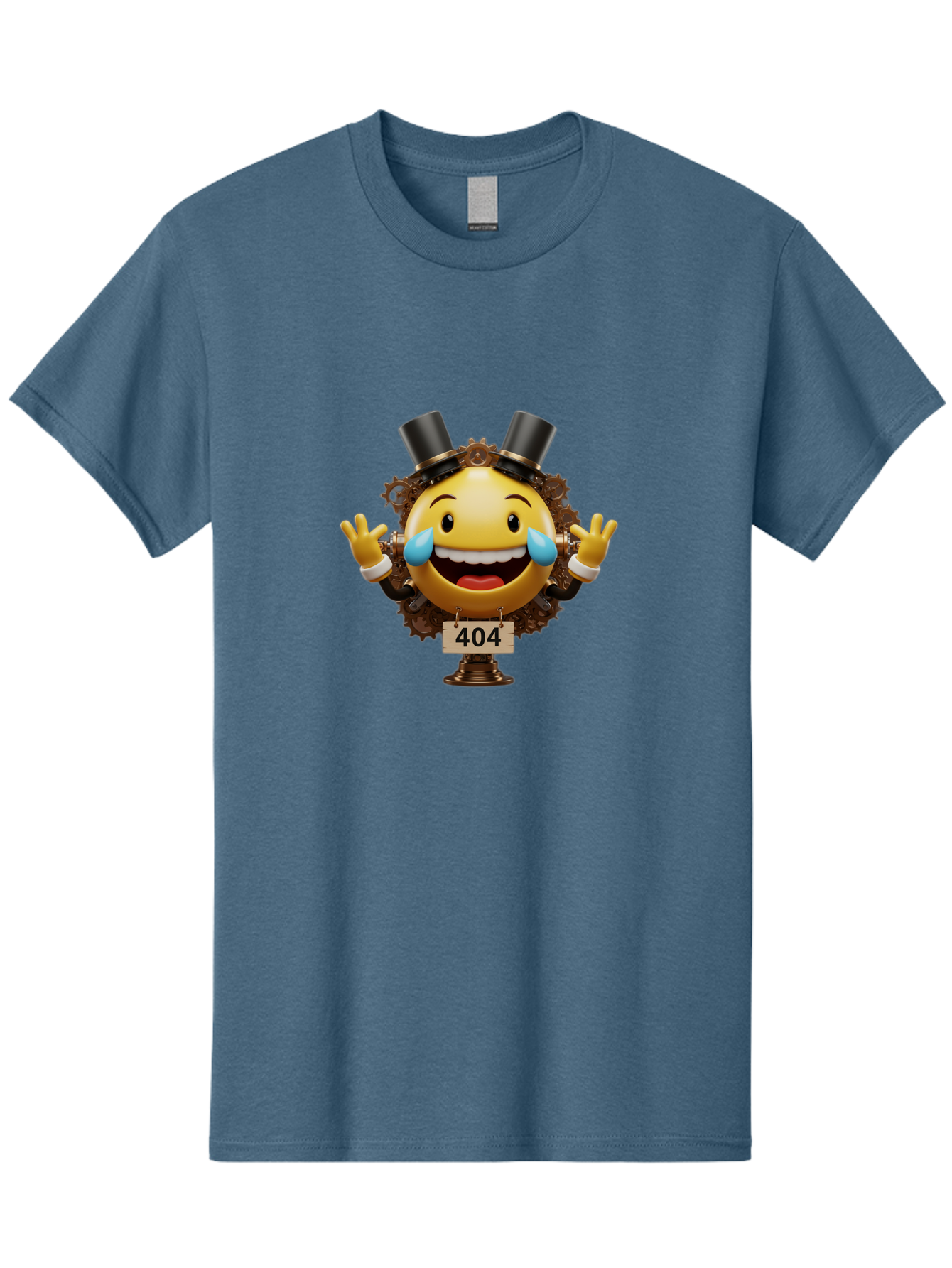 404-Steampunk-Emoji Men'S Graphic Tee, 100% Cotton, Comfortable Casual Summer Wear, Machine Washable, Steampunk Emoji, Laughing Crying Face, 404 Error Page, Steam Engine Gears, Top Hats, Quirky Design, Comical Illustration, Humorous Art, Baa110