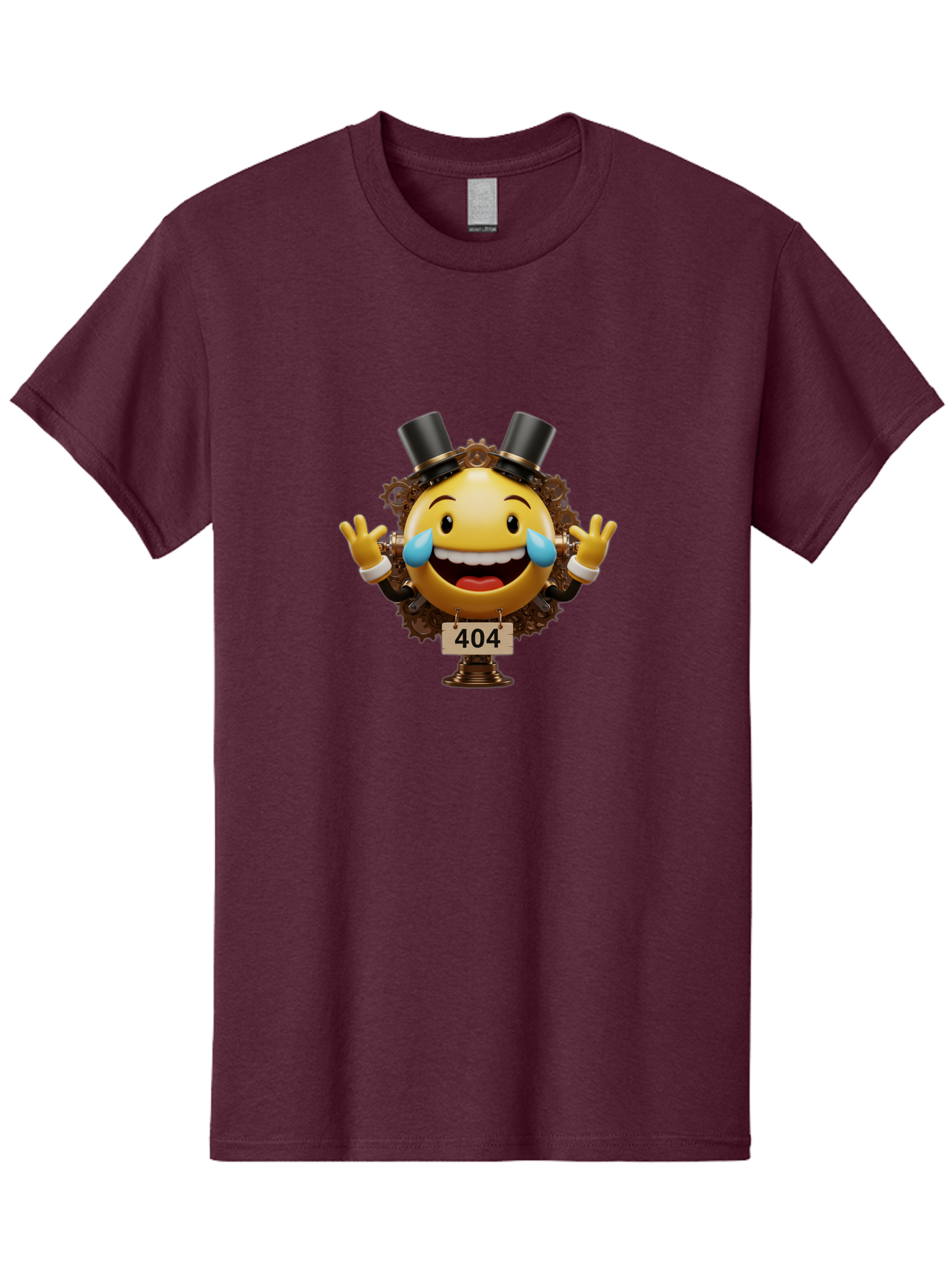 404-Steampunk-Emoji Men'S Graphic Tee, 100% Cotton, Comfortable Casual Summer Wear, Machine Washable, Steampunk Emoji, Laughing Crying Face, 404 Error Page, Steam Engine Gears, Top Hats, Quirky Design, Comical Illustration, Humorous Art, Baa110