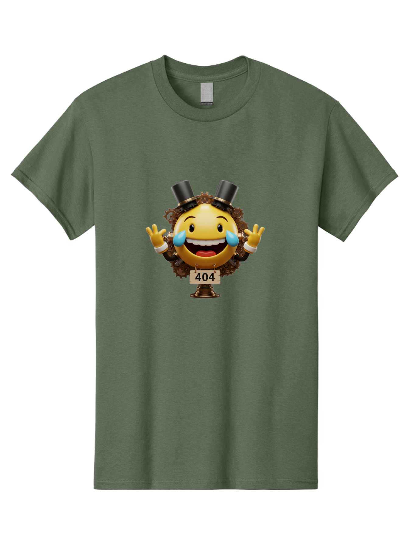 404-Steampunk-Emoji Men'S Graphic Tee, 100% Cotton, Comfortable Casual Summer Wear, Machine Washable, Steampunk Emoji, Laughing Crying Face, 404 Error Page, Steam Engine Gears, Top Hats, Quirky Design, Comical Illustration, Humorous Art, Baa110