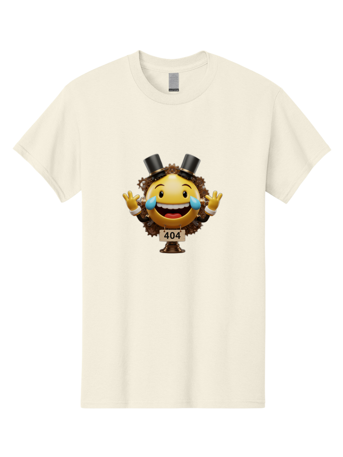 404-Steampunk-Emoji Men'S Graphic Tee, 100% Cotton, Comfortable Casual Summer Wear, Machine Washable, Steampunk Emoji, Laughing Crying Face, 404 Error Page, Steam Engine Gears, Top Hats, Quirky Design, Comical Illustration, Humorous Art, Baa110